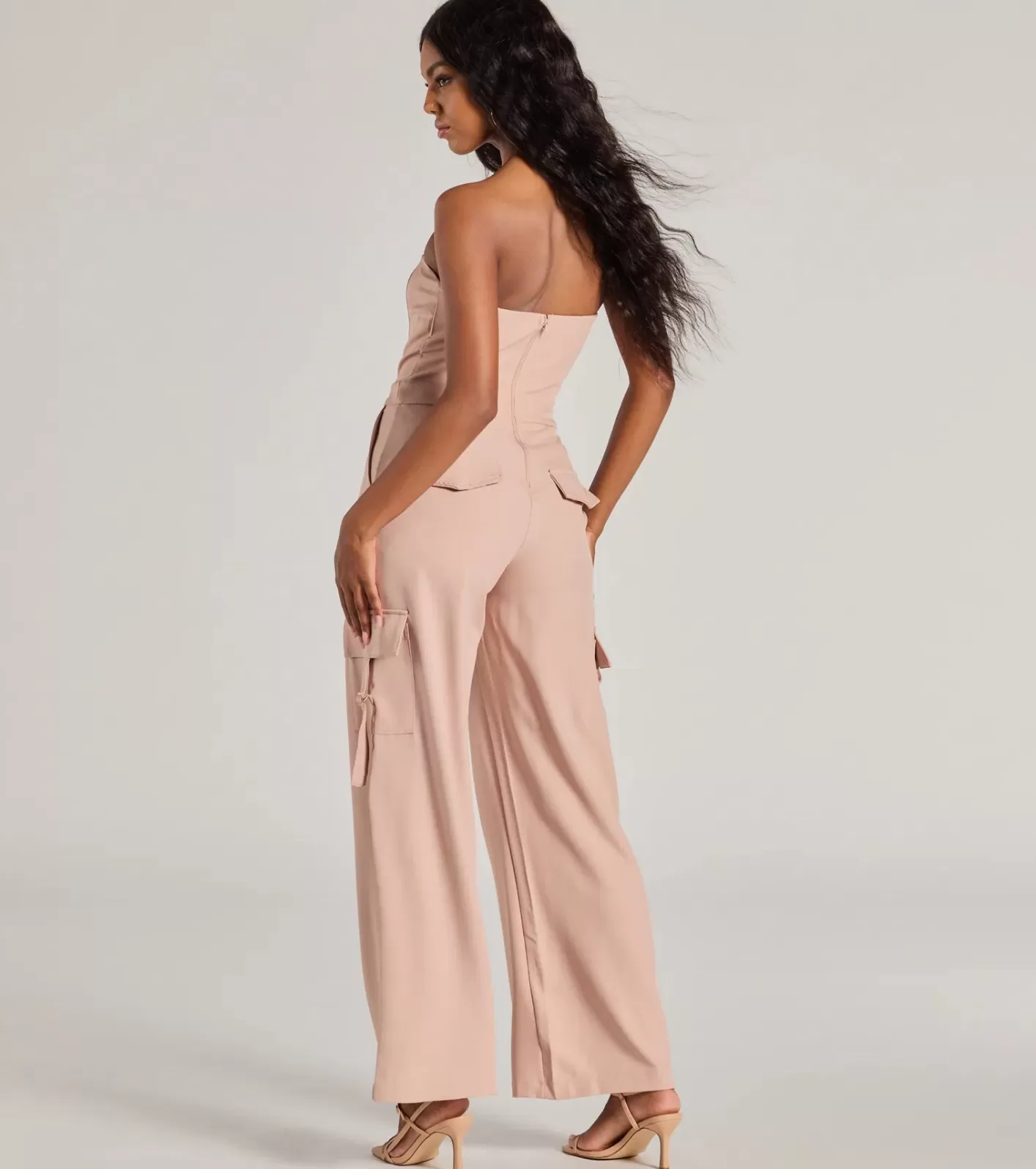 Windsor Casual And Chic Vibe Strapless Cargo Jumpsuit MAUVE Store