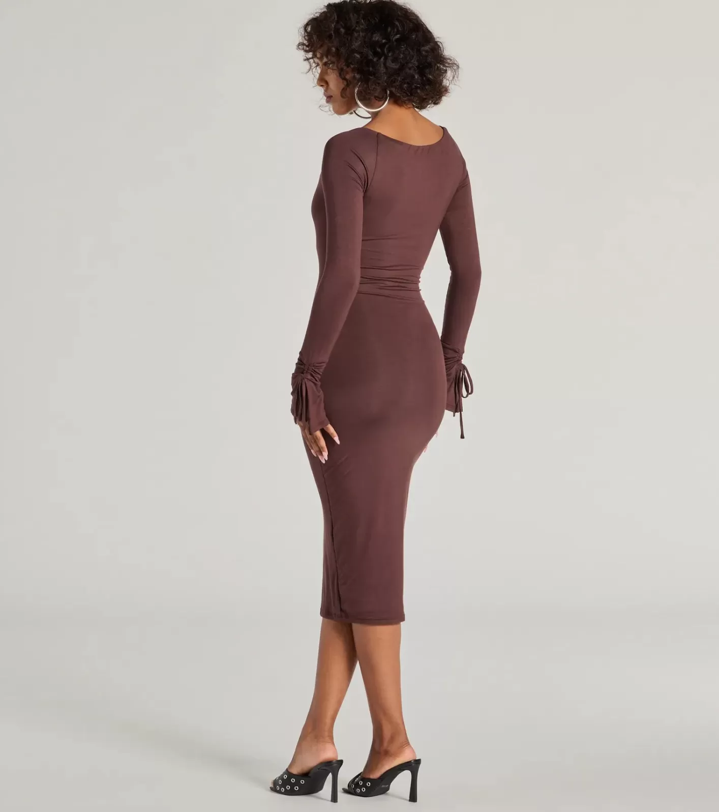 Windsor Casual Chic Icon Long Sleeve Knit Midi Dress BROWN Discount