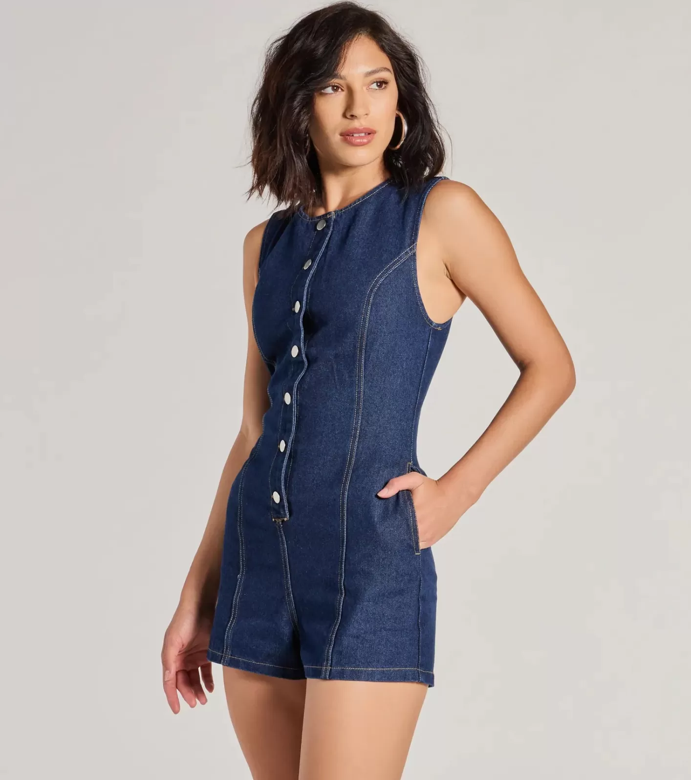 Windsor Casual Cool Button Down Denim Romper DARKDENIM Store