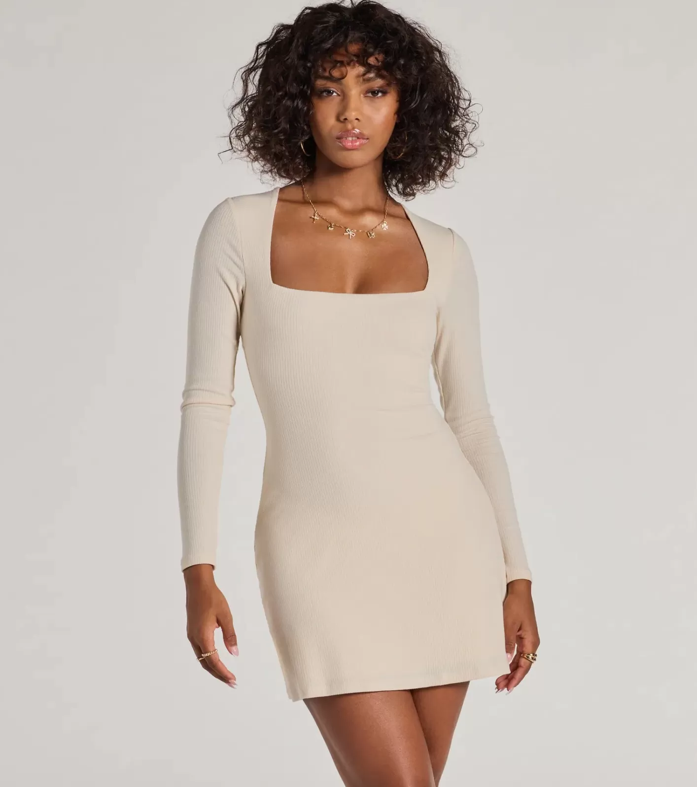 Windsor Casual Luxe Long Sleeve Ribbed Knit Mini Dress IVORY Best Sale