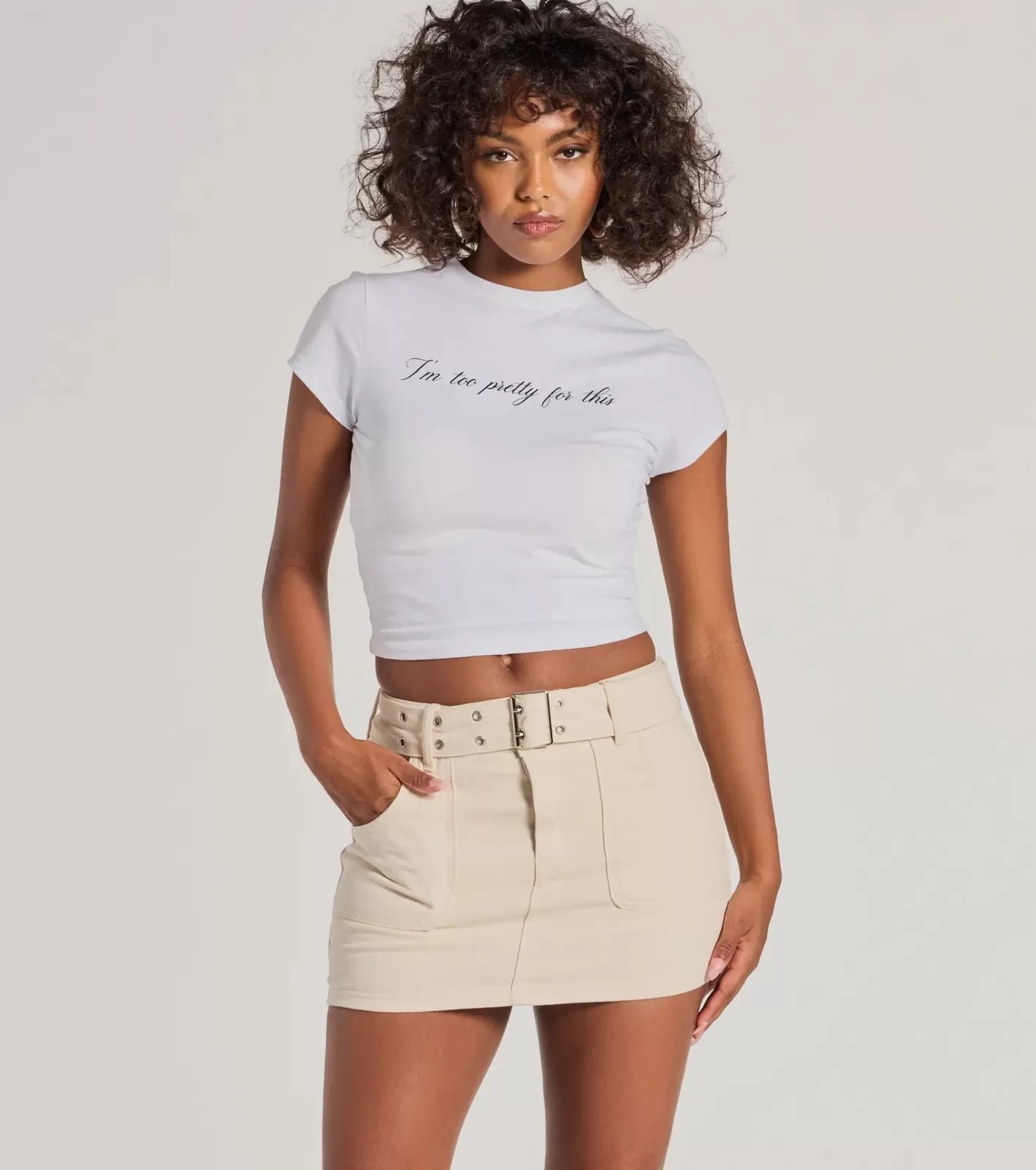 Windsor Casual Slay Mid Rise Belted Denim Skort BEIGE Discount