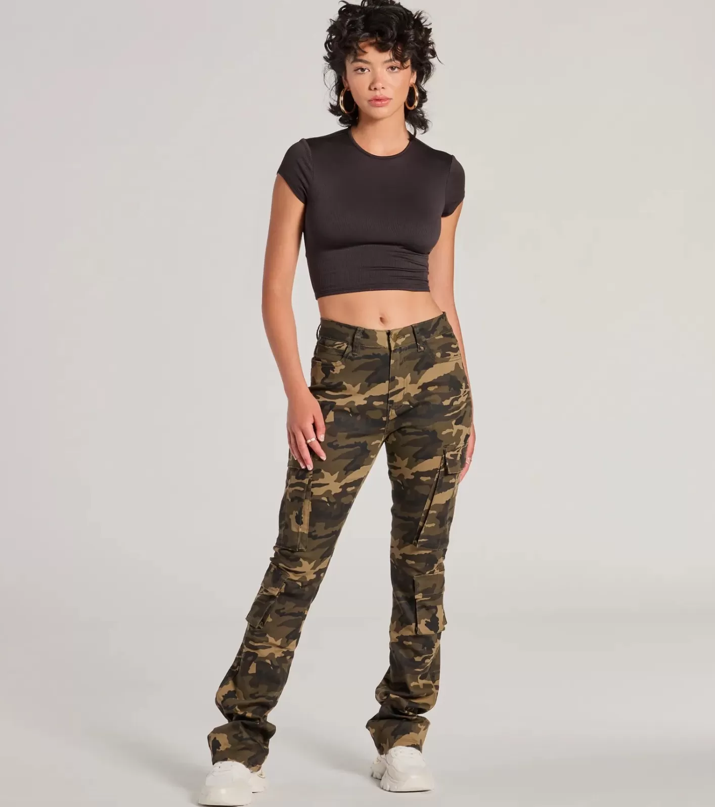 Windsor Casual Vibe Camo Cargo Bootcut Pants OLIVE Clearance