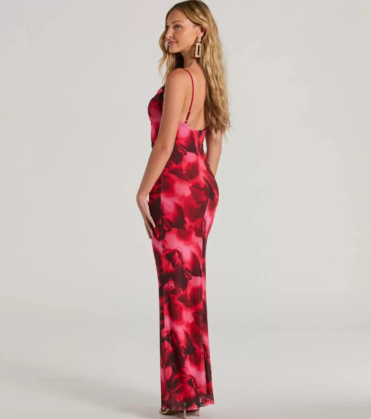 Windsor Catch Attention Cowl Neck Abstract Floral Maxi Dress FUCHSIA Cheap