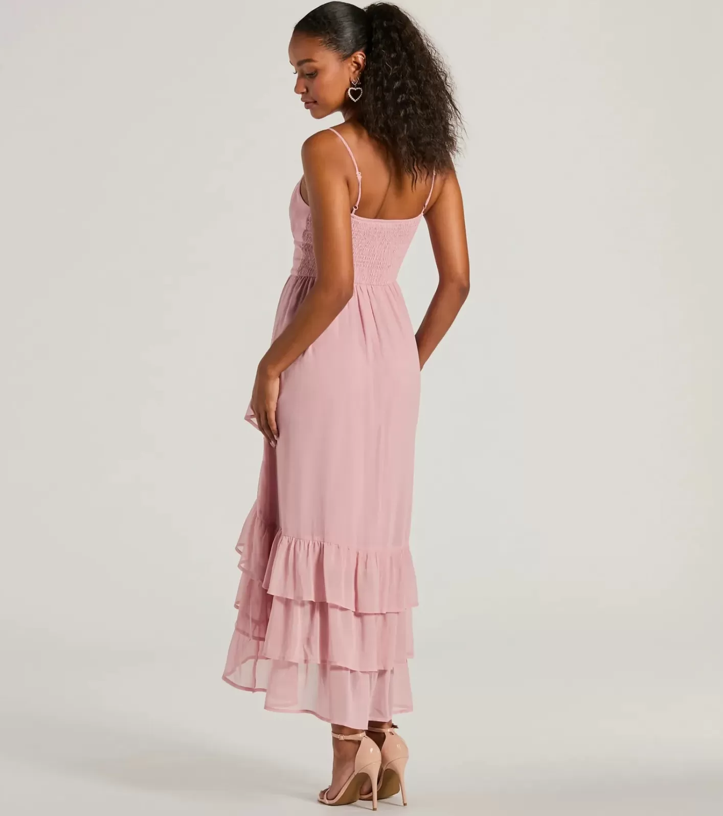 Windsor Cause For Celebration V-Neck Ruffle Chiffon Midi Dress ROSE Cheap