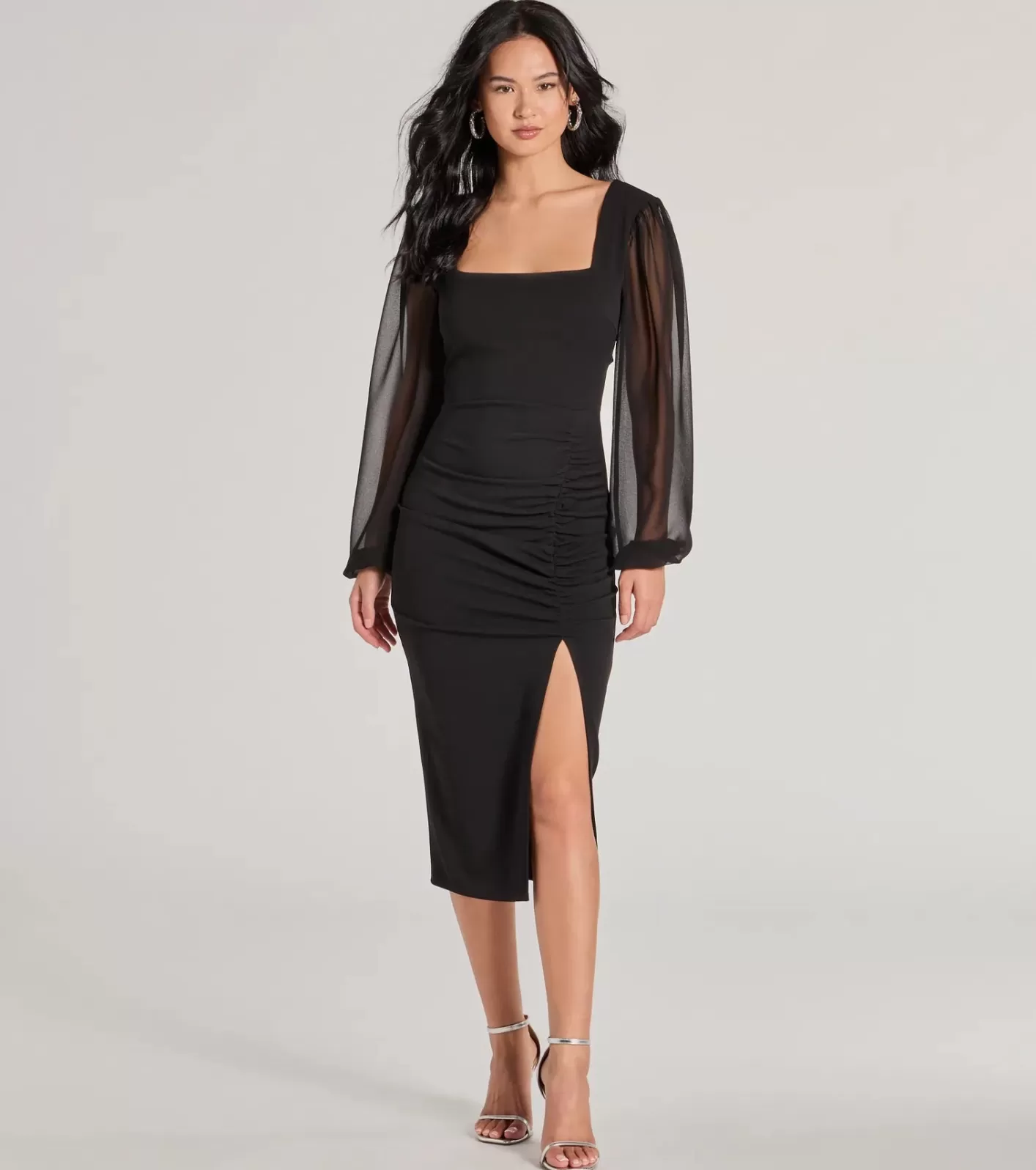 Windsor Celeste Tie-Back Slit Crepe Midi Formal Dress BLACK Flash Sale