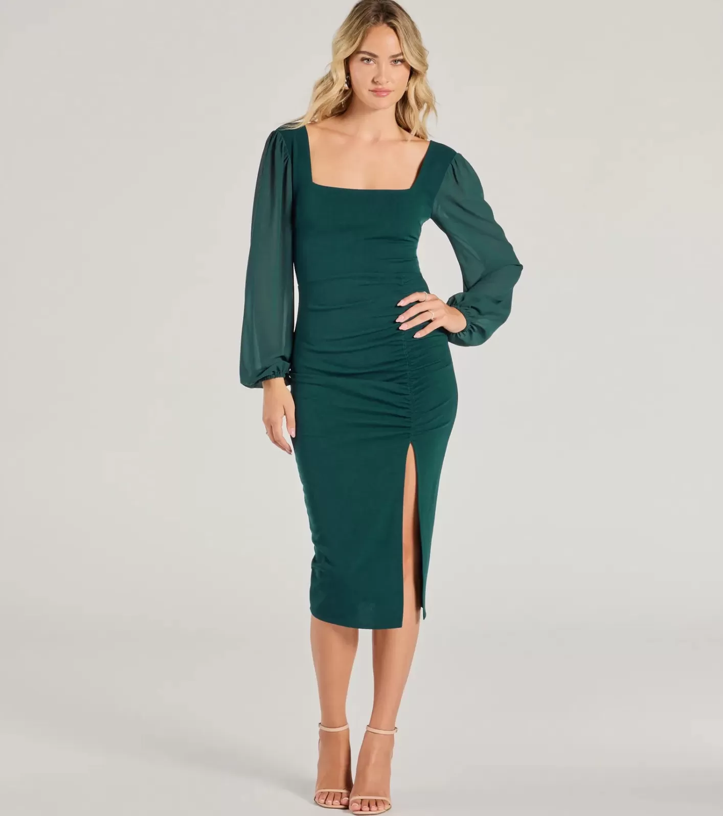 Windsor Celeste Tie-Back Slit Crepe Midi Formal Dress HUNTER Shop