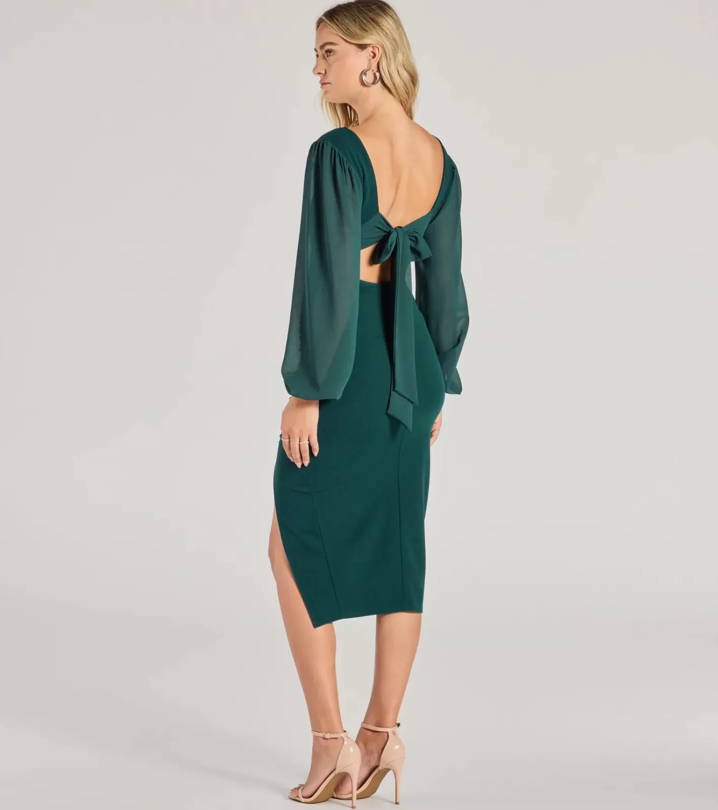 Windsor Celeste Tie-Back Slit Crepe Midi Formal Dress HUNTER Shop