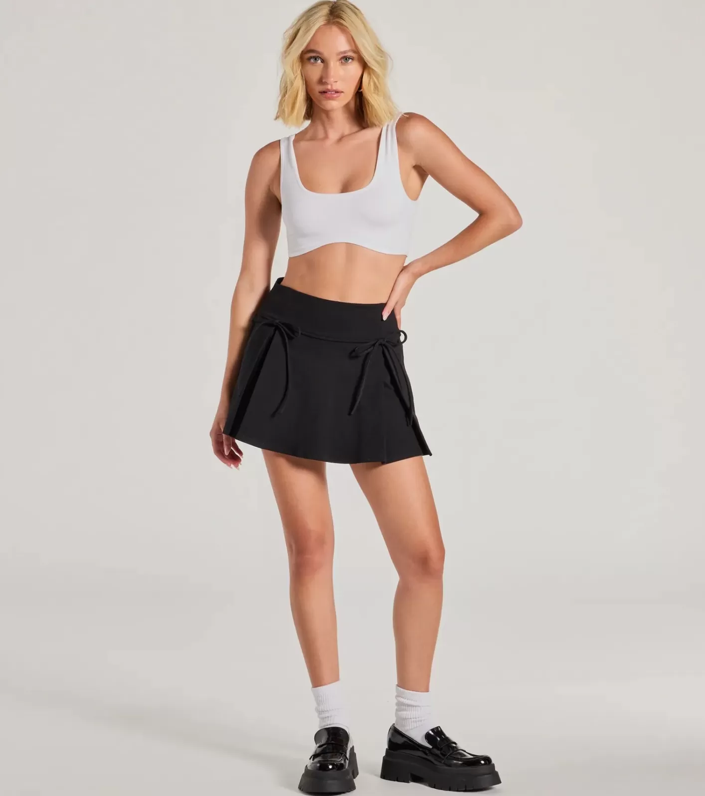Windsor Charmed Look Bow Detail Pleated Knit Skort BLACK Shop