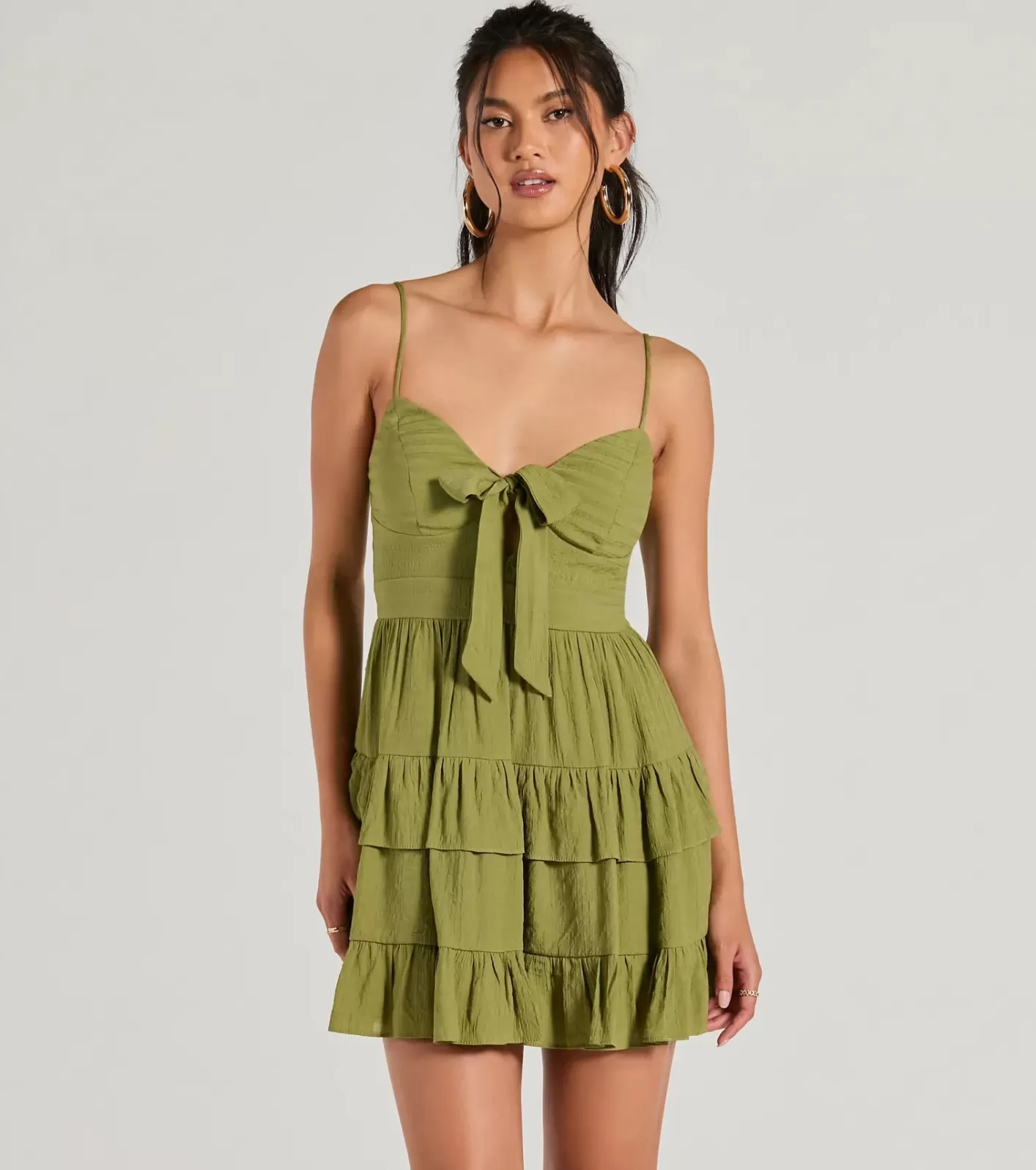 Windsor Charming Allure Tie-Front Ruffled Skater Dress OLIVE Shop