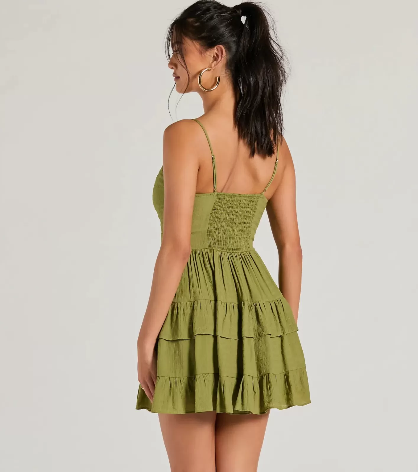 Windsor Charming Allure Tie-Front Ruffled Skater Dress OLIVE Shop