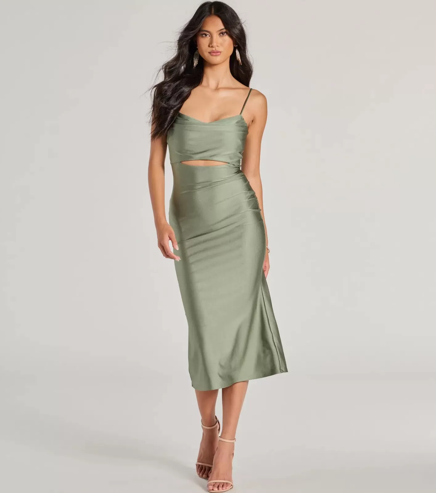 Windsor Chic Arrival Cutout Bodycon Midi Dress SAGE Discount
