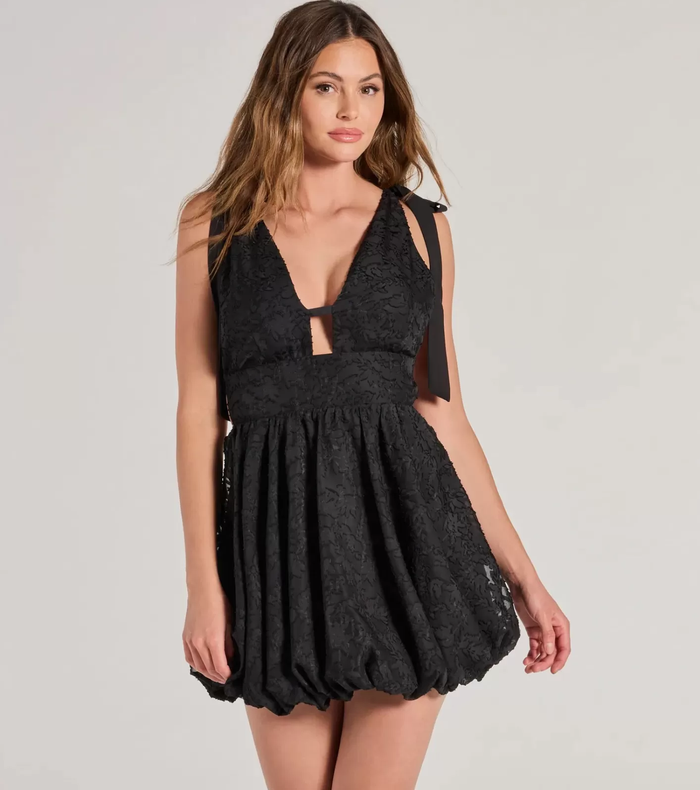 Windsor Chic Burnout Chiffon Bubble Hem Skater Dress BLACK Flash Sale