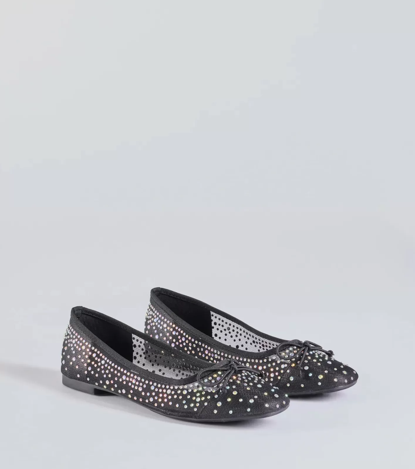 Windsor Chic Charm Rhinestone Bow Ballet Flats BLACK Sale