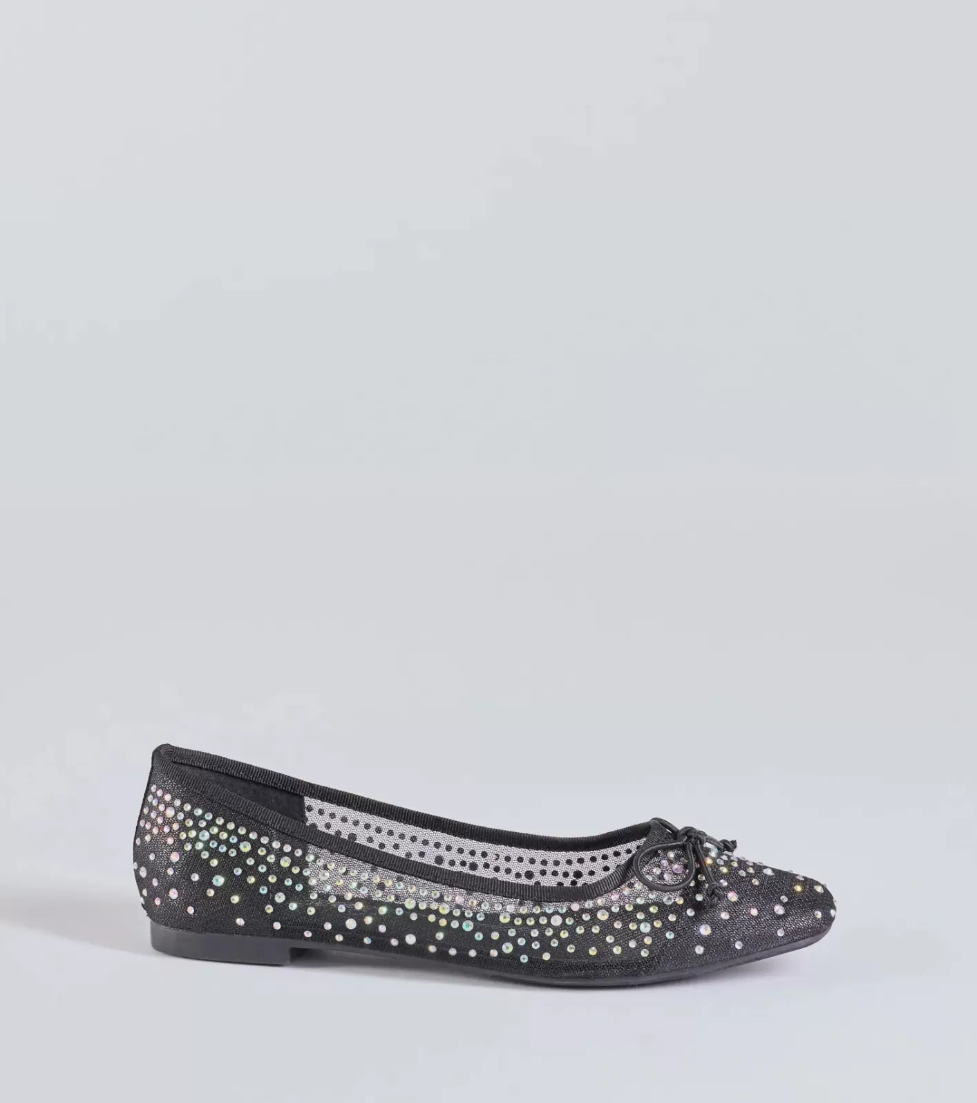 Windsor Chic Charm Rhinestone Bow Ballet Flats BLACK Sale