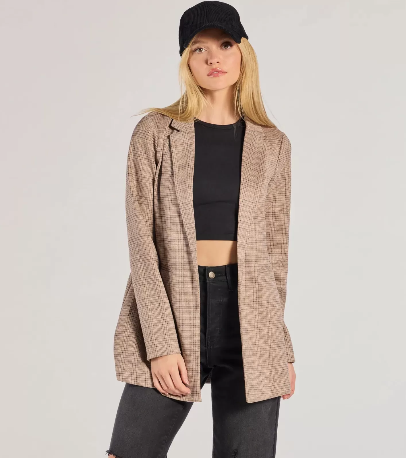 Windsor Chic Choice Plaid Faux Suede Blazer TAUPE Store