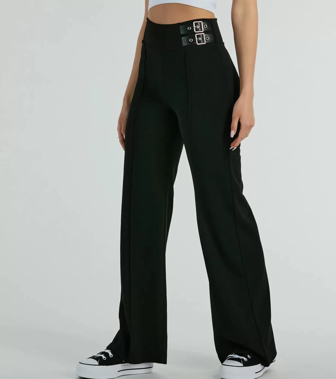Windsor Chic Confidence Buckle Accent Trouser Pants BLACK Best