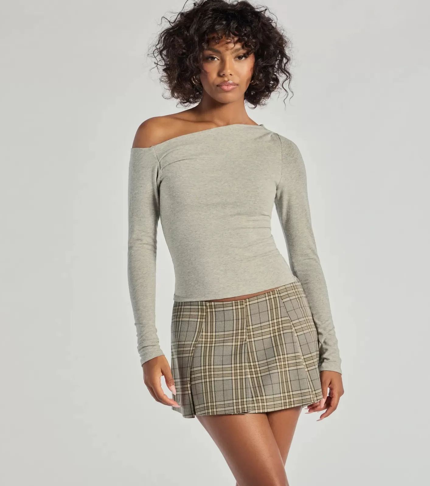 Windsor Chic Detail Off-Shoulder Long Sleeve Top HEATHERGRAY Discount