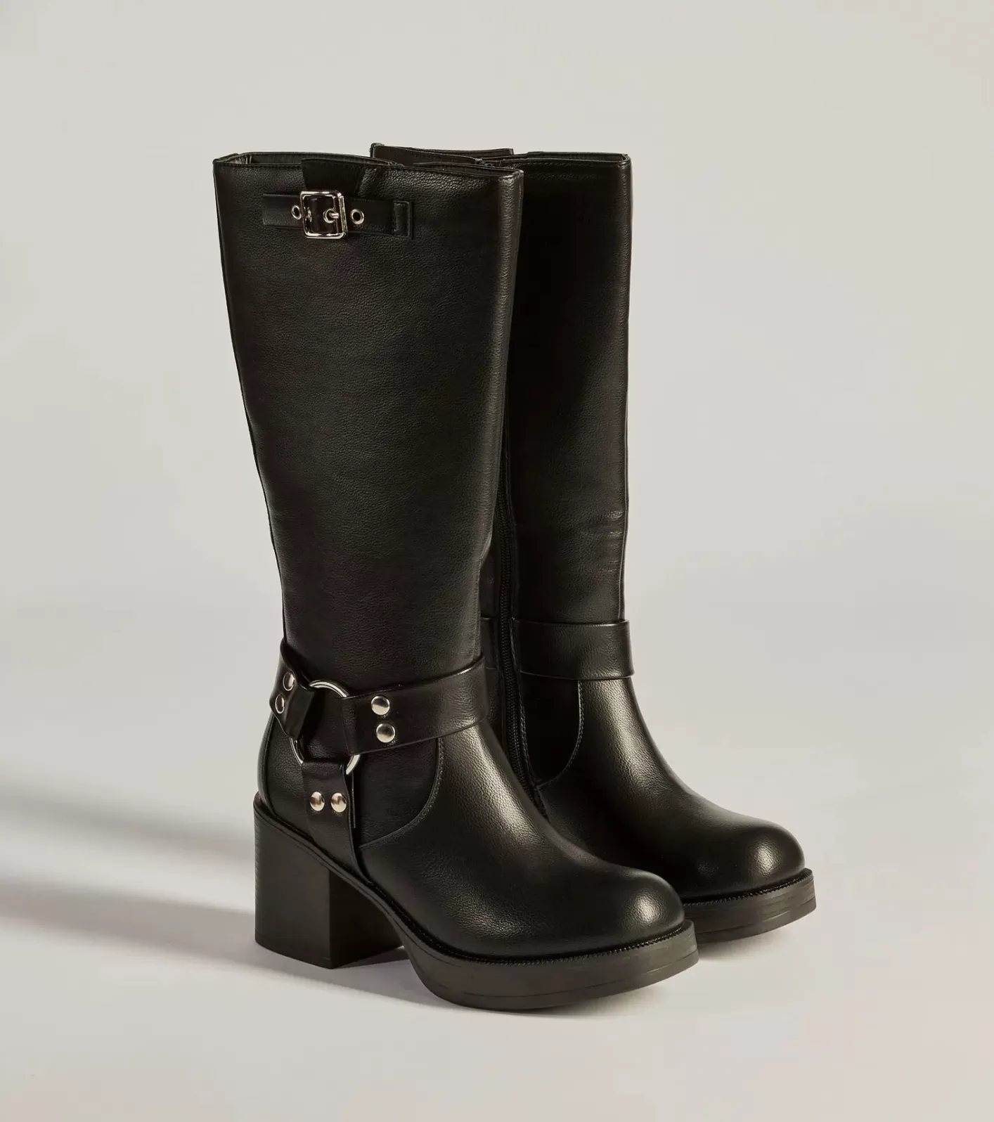Windsor Chic Edge Under-The-Knee Moto Platform Boots BLACK Clearance
