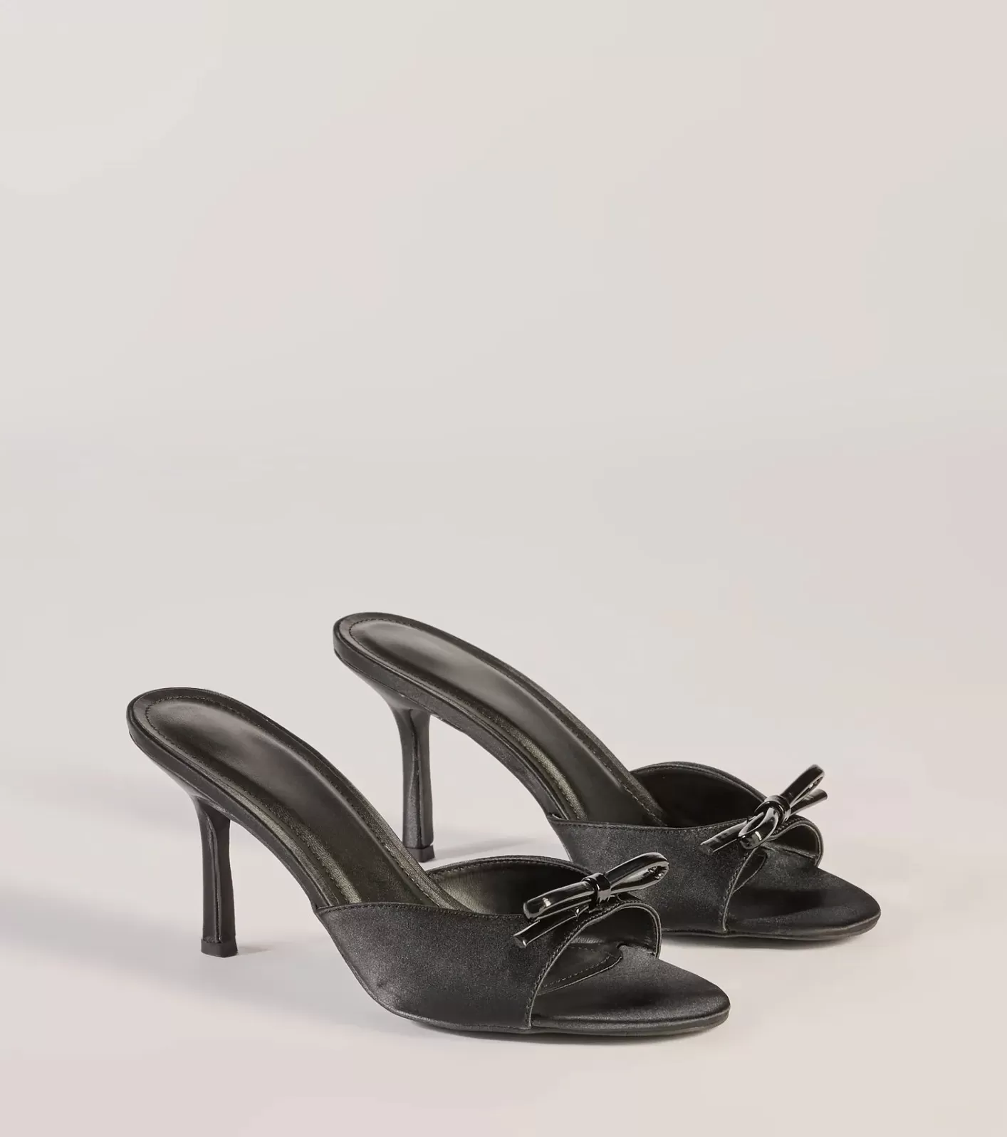 Windsor Chic Elegance Faux Leather Stiletto Bow Mules BLACK Clearance