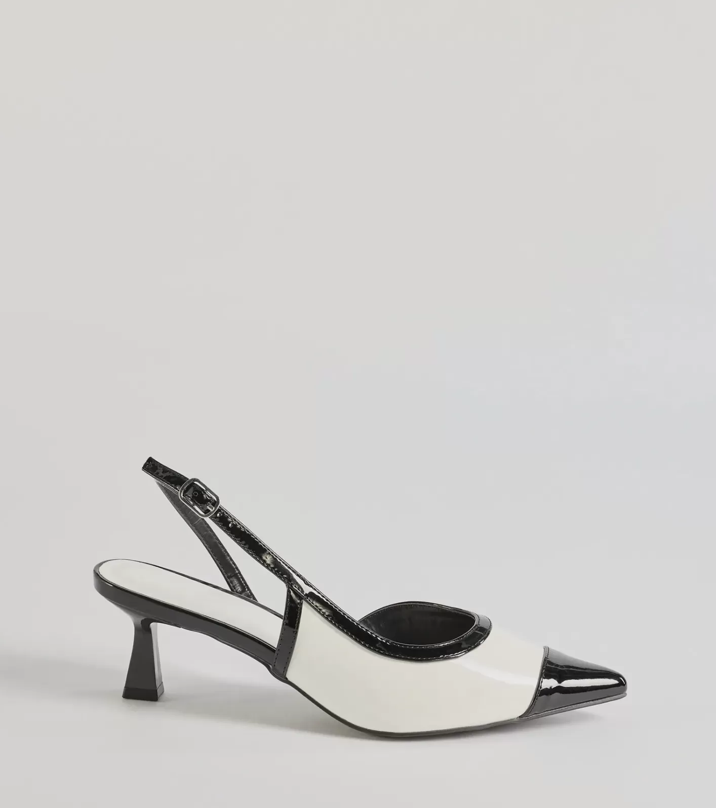Windsor Chic Icon Sling-Back Kitten Heel Pumps BLACK/WHITE-2 Discount