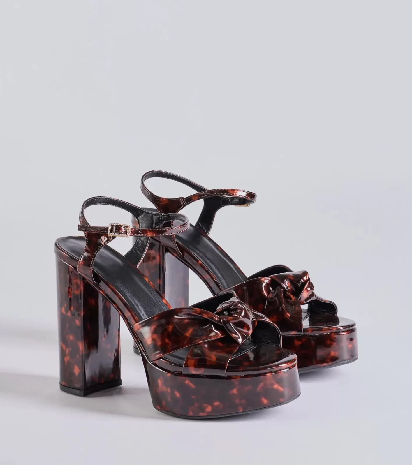 Windsor Chic Impression Print Platform Knot Heels TORTOISE Sale