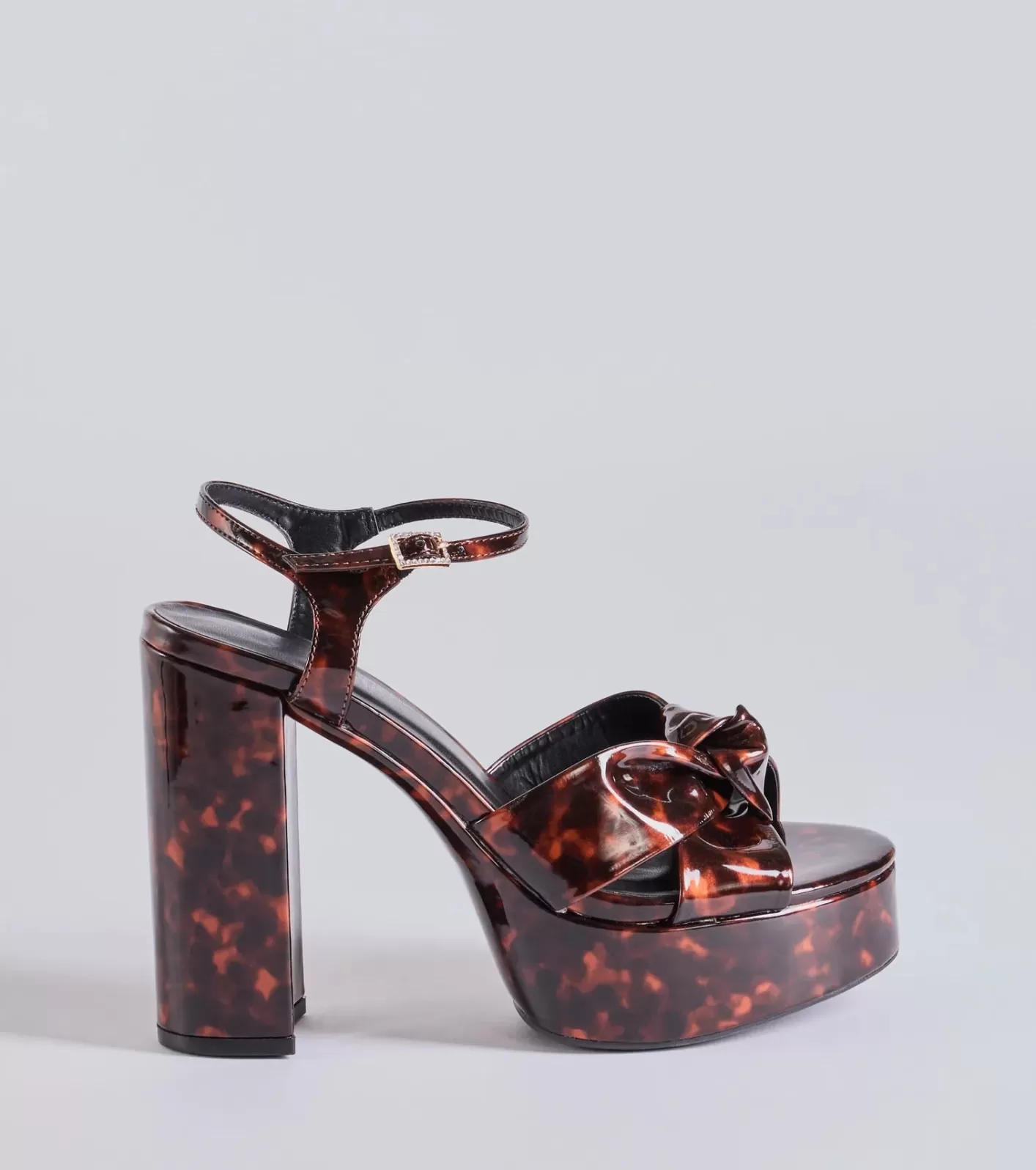 Windsor Chic Impression Print Platform Knot Heels TORTOISE Sale