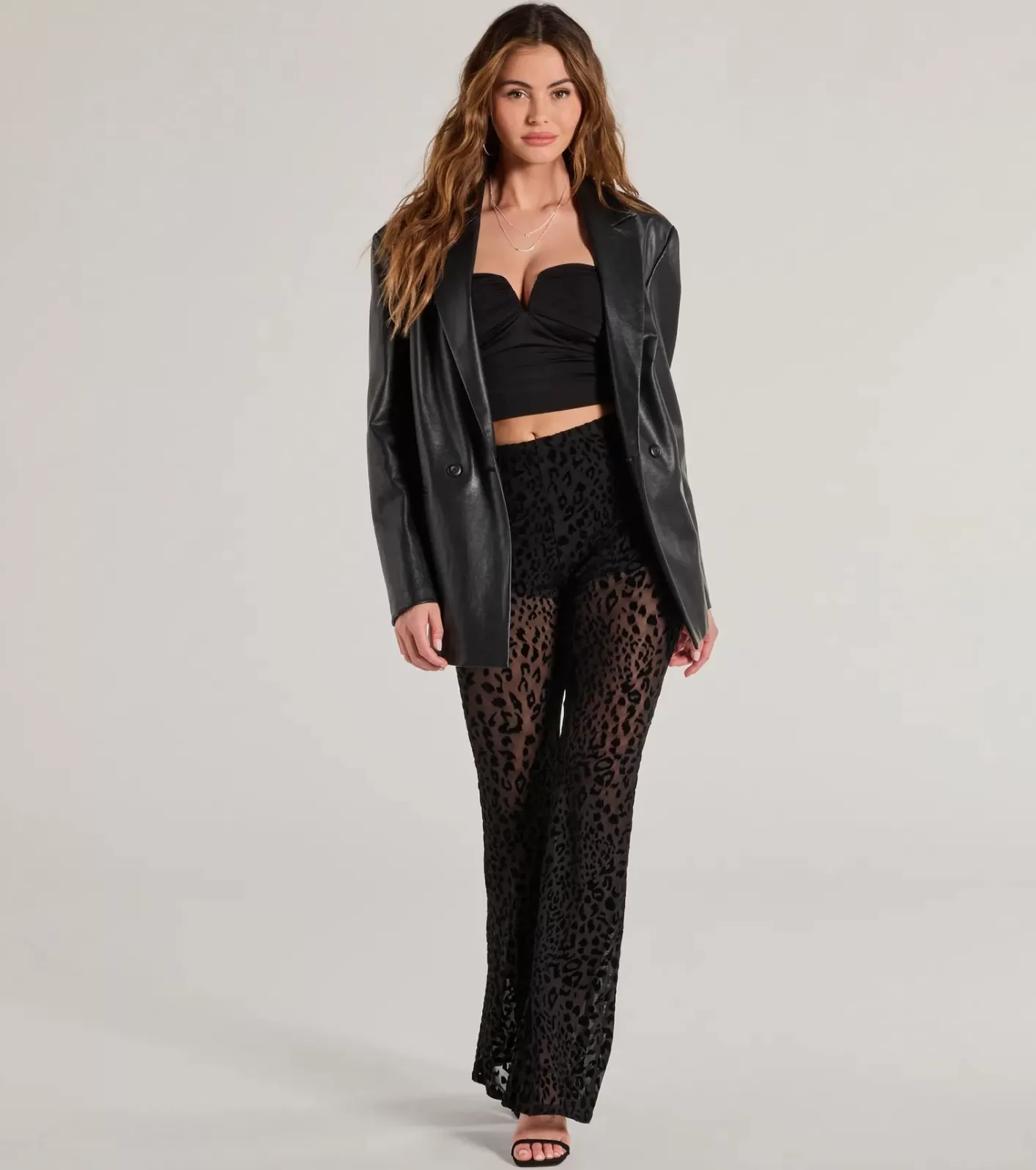 Windsor Chic In The Wild Cheetah Print Flared Mesh Pants BLACK New