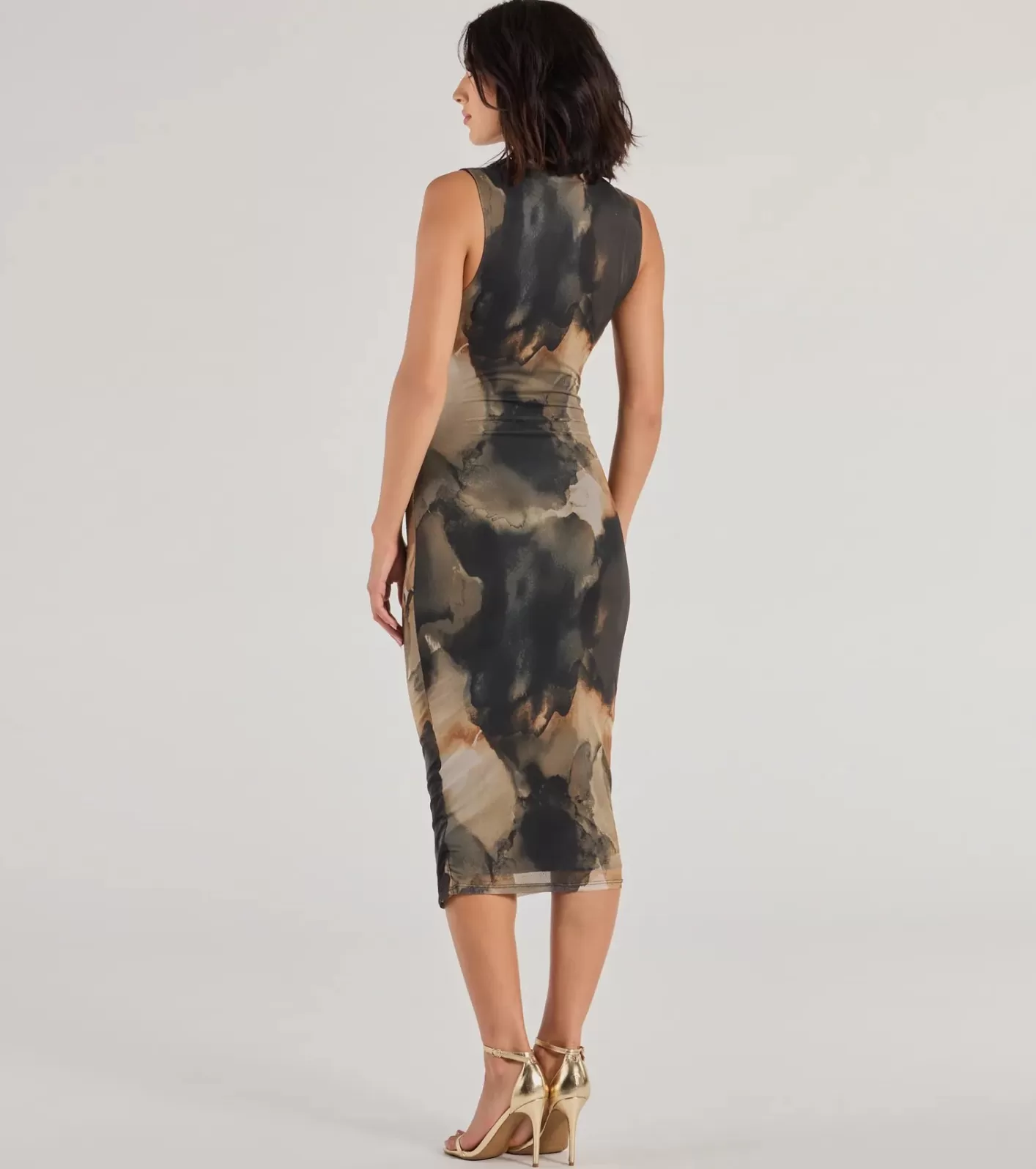 Windsor Chic Night Out Abstract Print Mesh Midi Dress OLIVE Discount