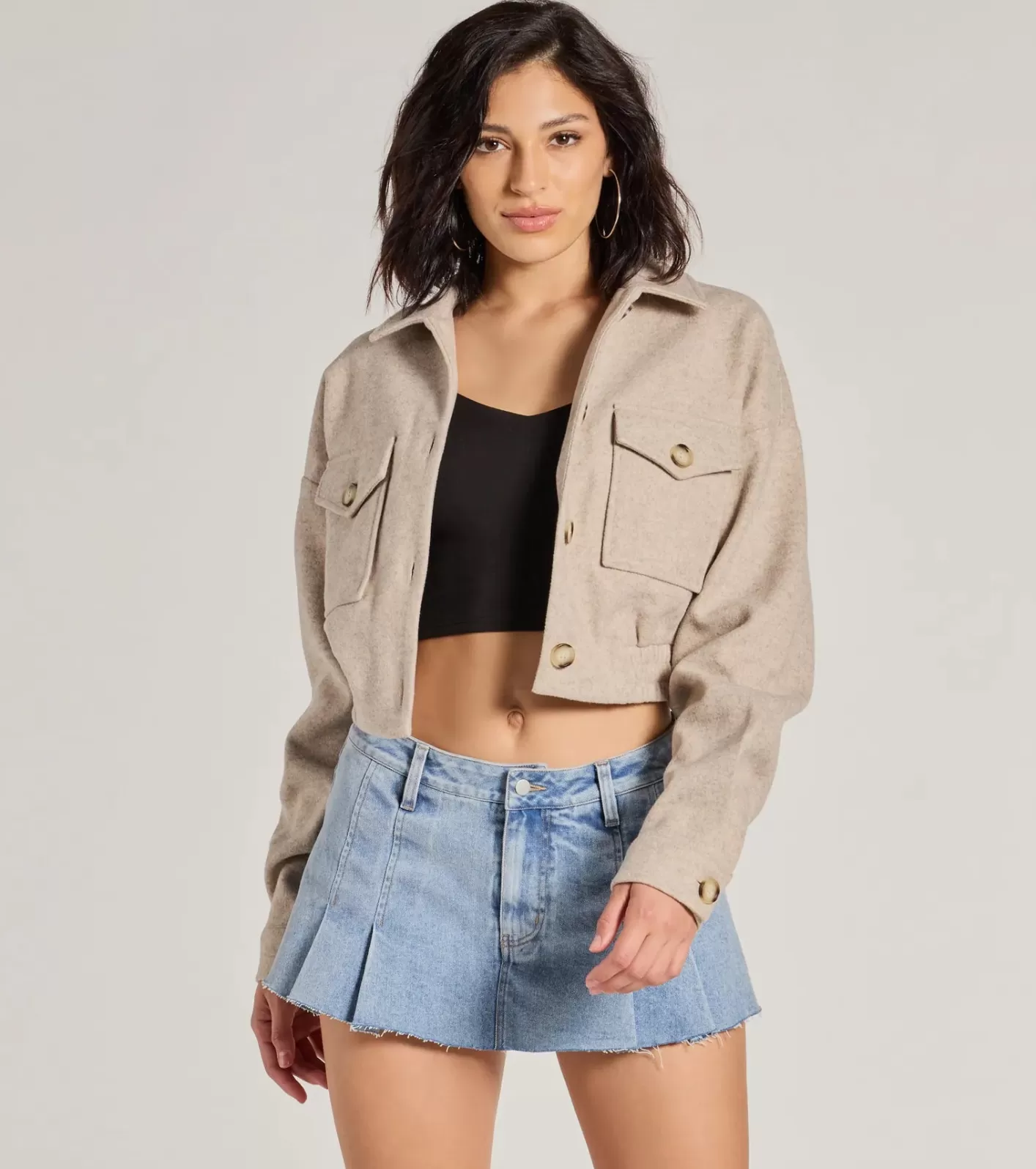 Windsor Chic Outing Button-Down Faux Wool Shacket OATMEAL Fashion