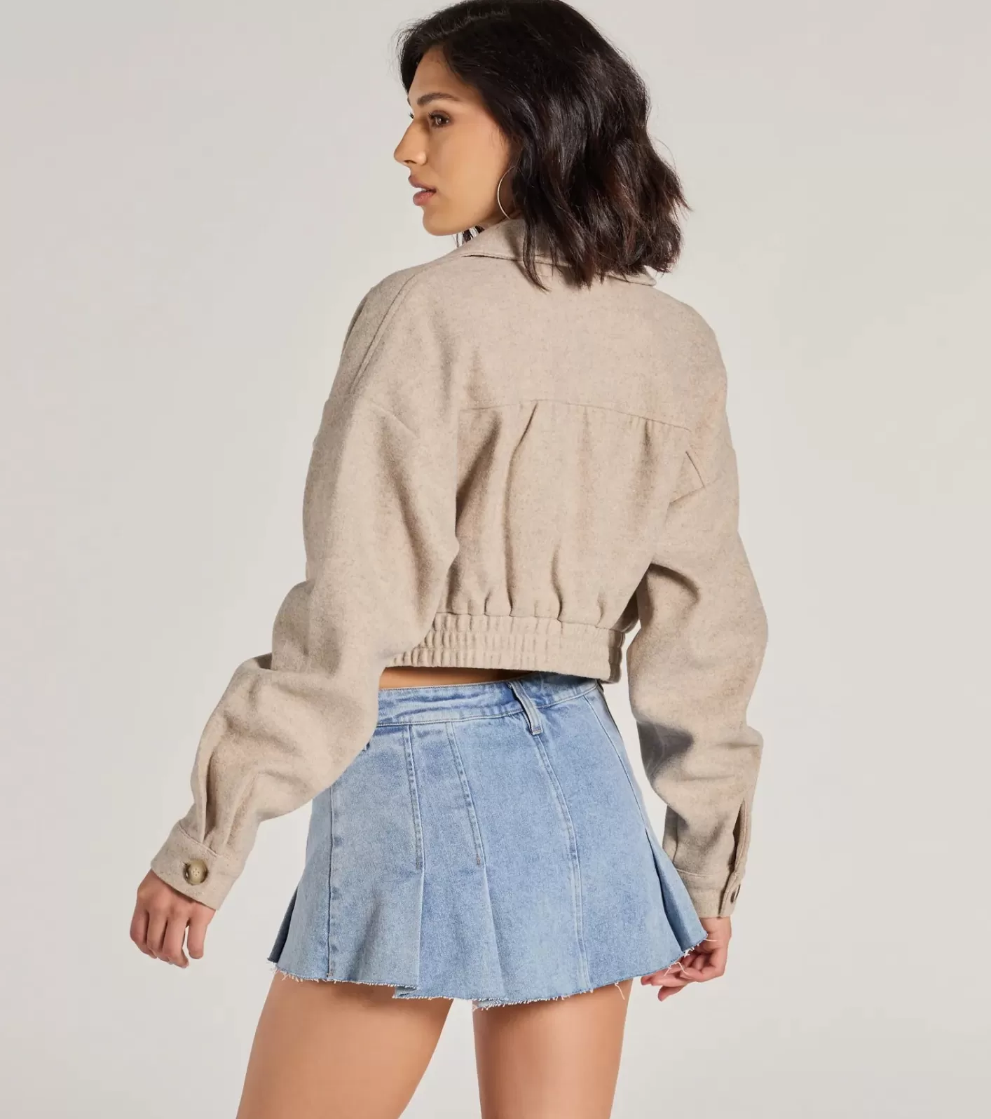 Windsor Chic Outing Button-Down Faux Wool Shacket OATMEAL Fashion
