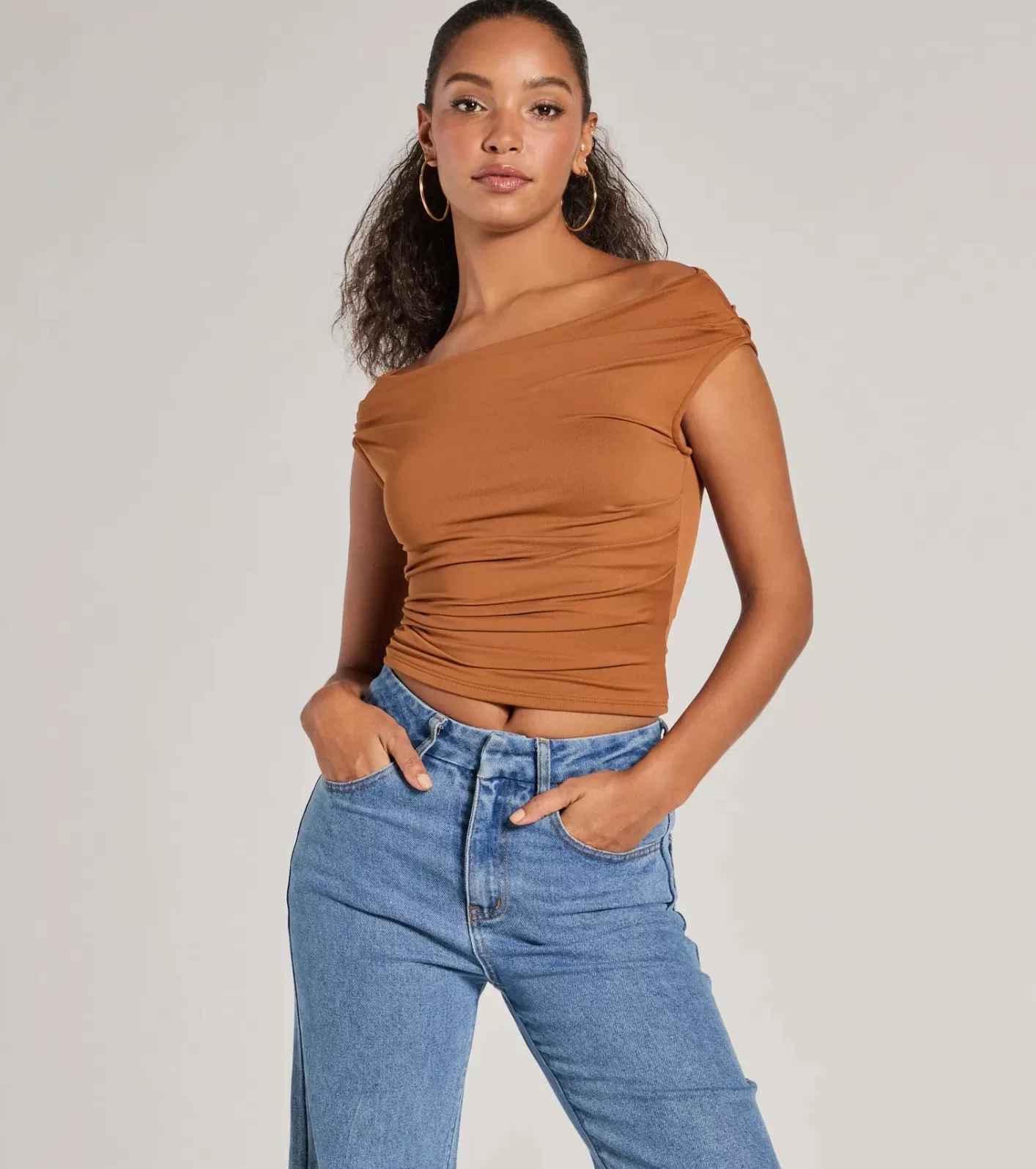 Windsor Chic Perfection Off-The-Shoulder Knit Top RUST Clearance