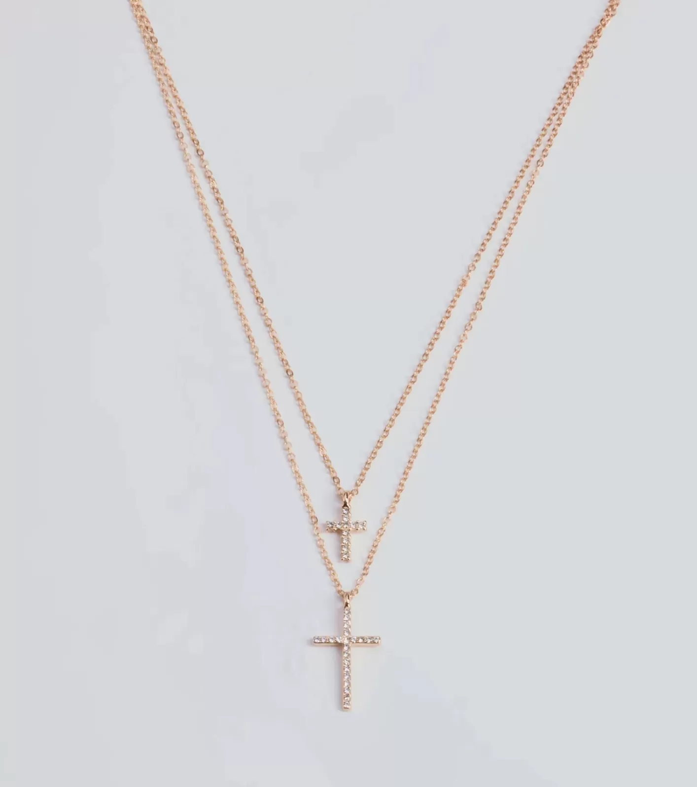 Windsor Chic Rhinestone Cross Charm Layered Necklace GOLD Cheap
