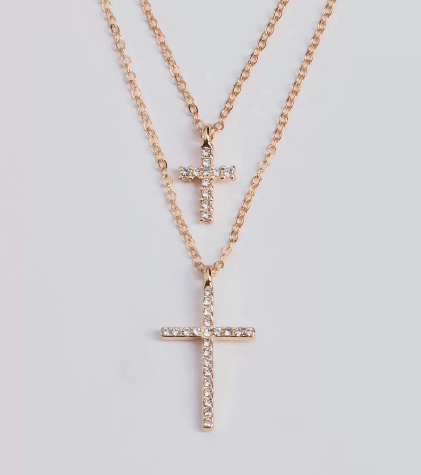 Windsor Chic Rhinestone Cross Charm Layered Necklace GOLD Cheap