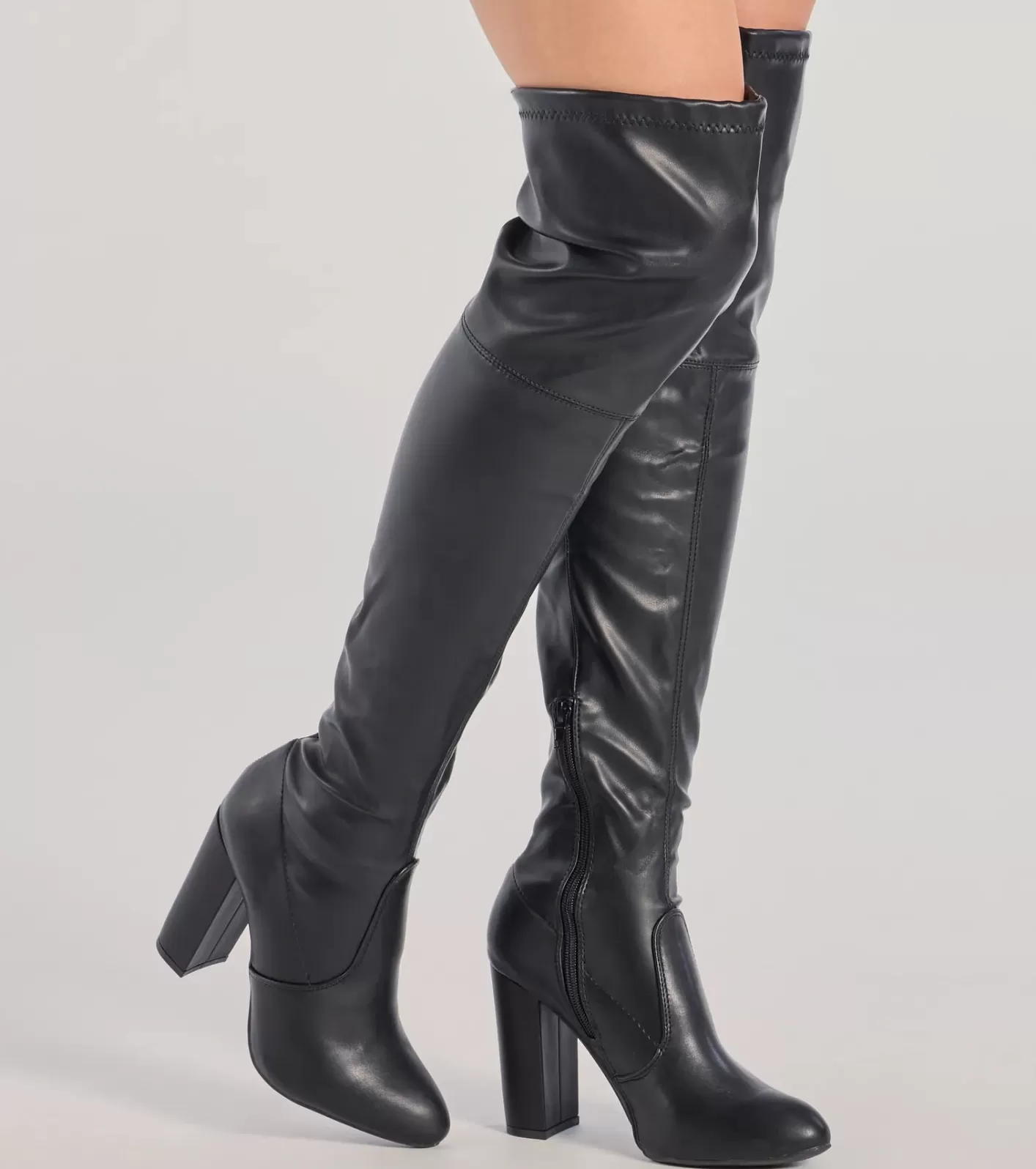 Windsor Chic Slay Over-The-Knee Block Heel Boots BLACK Discount