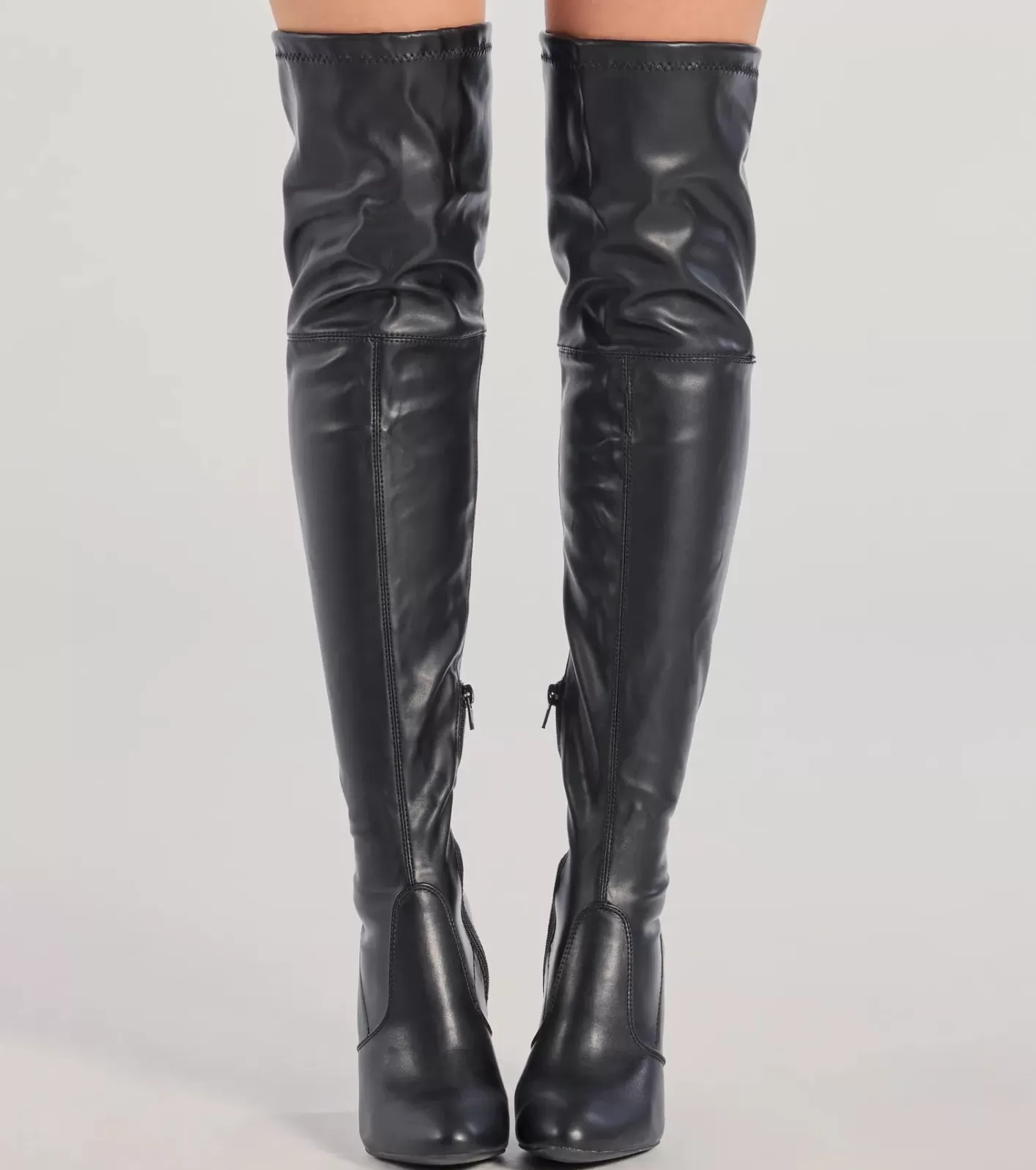 Windsor Chic Slay Over-The-Knee Block Heel Boots BLACK Discount