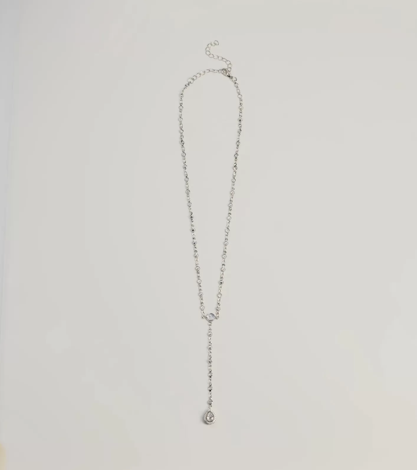 Windsor Chic Sparkle Rhinestone Lariat Necklace SILVER New