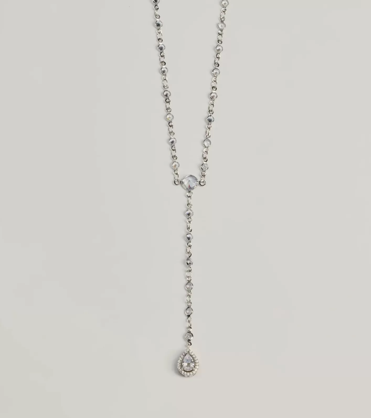 Windsor Chic Sparkle Rhinestone Lariat Necklace SILVER New