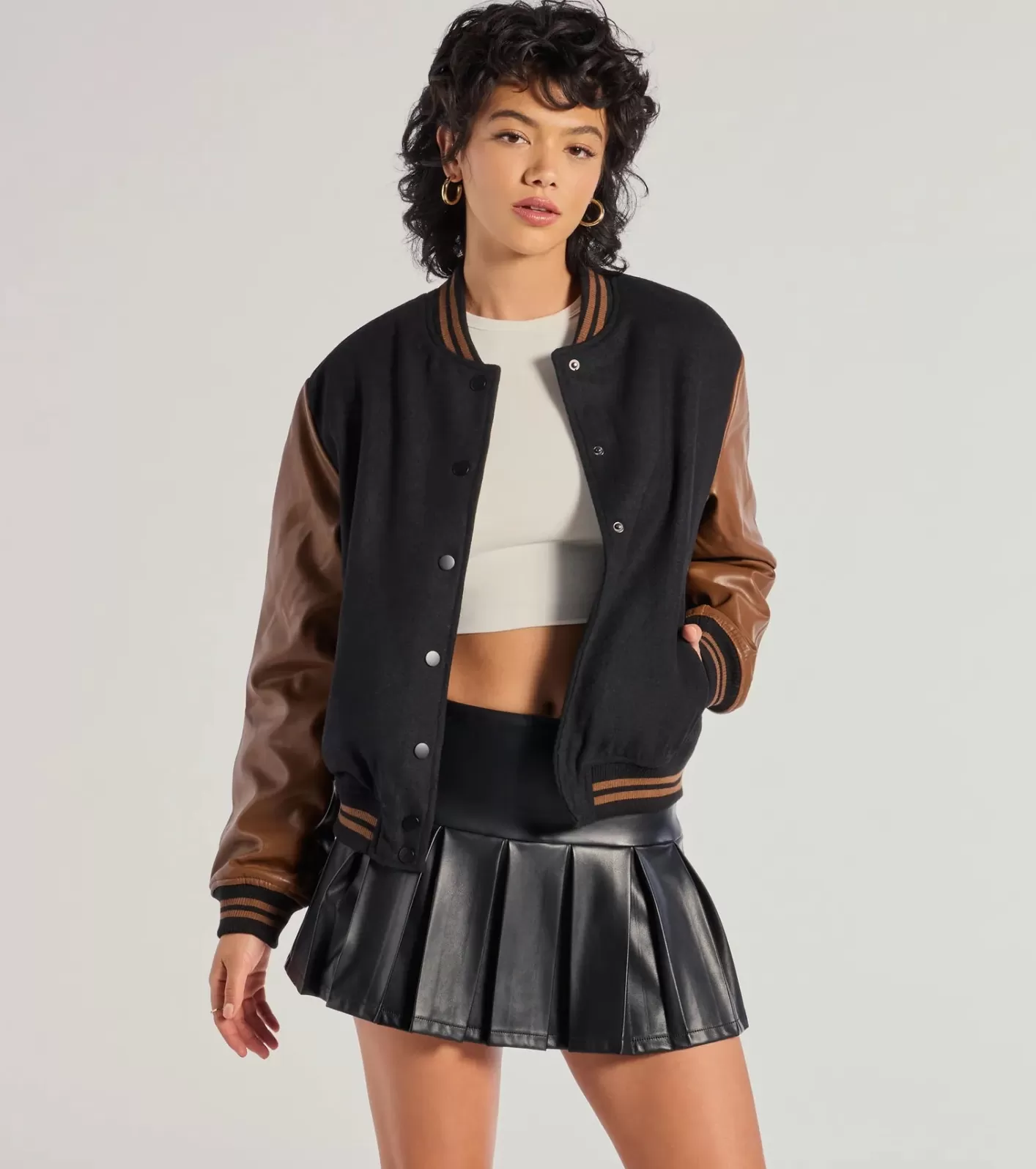 Windsor Chic Spirit Faux Wool Varsity Jacket BLACK Outlet