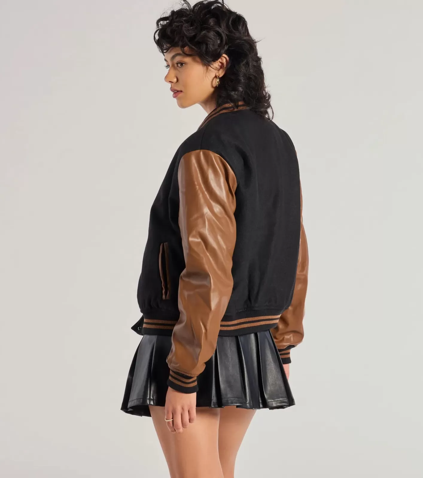 Windsor Chic Spirit Faux Wool Varsity Jacket BLACK Outlet