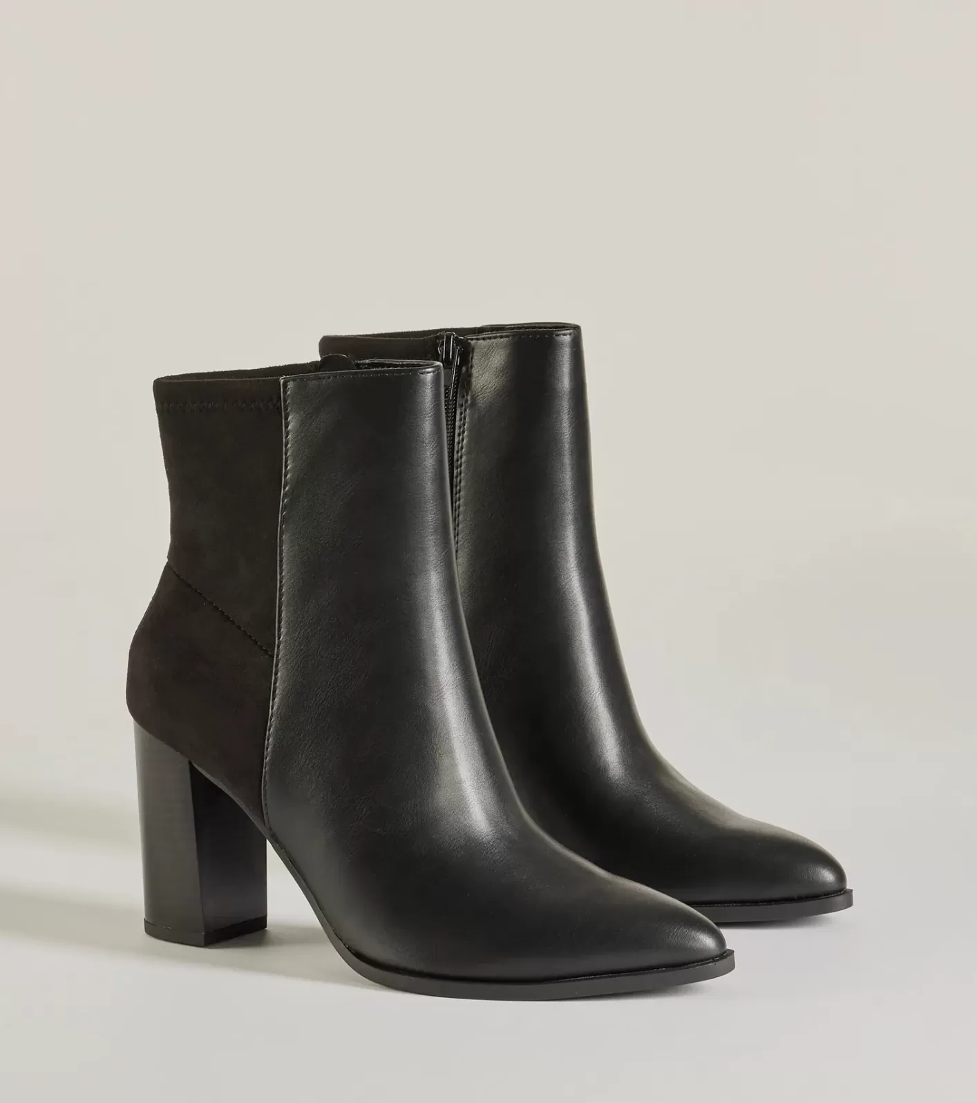 Windsor Chic Staple Faux Leather and Faux Suede Ankle Booties BLACK Outlet