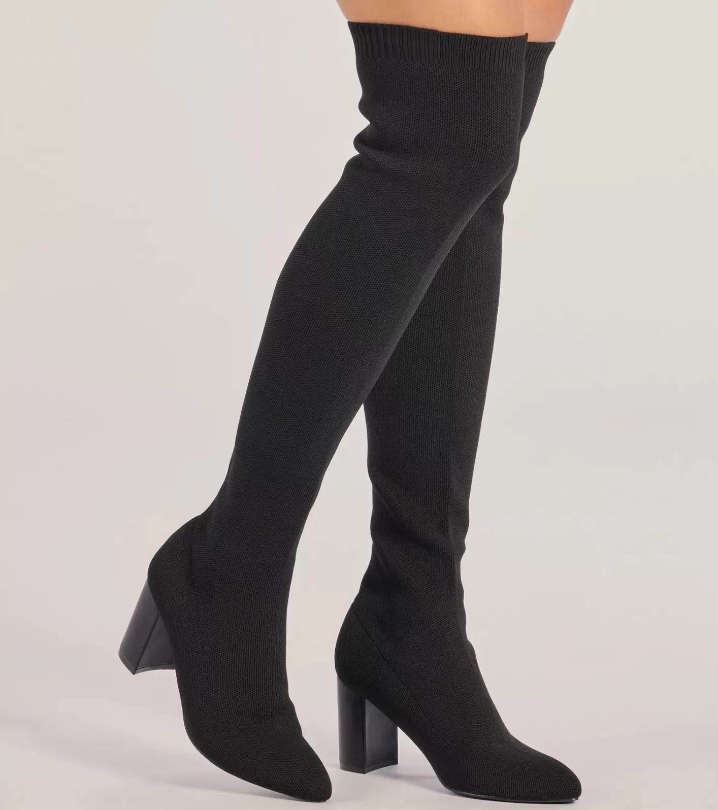 Windsor Chic Stride Knit Over-The-Knee Boots BLACK Outlet
