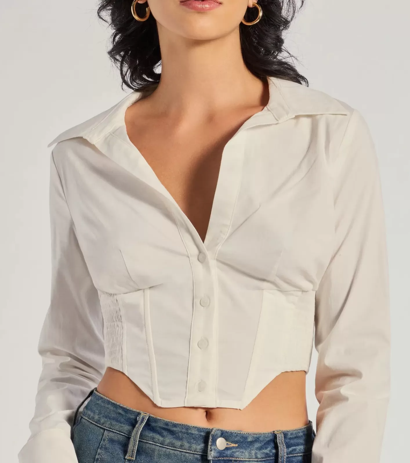 Windsor Chic Structure Long Sleeve Cropped Corset Top WHITE Fashion