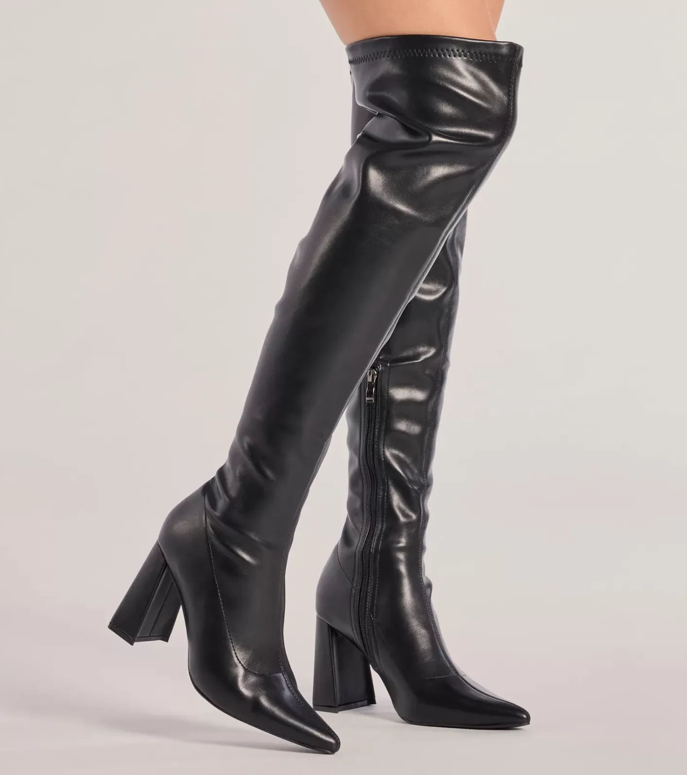 Windsor Chic Unlocked Over-The-Knee Block Heel Boots BLACK New