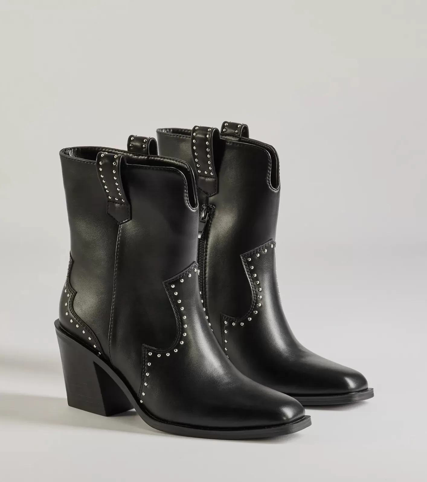Windsor Chic Western Studded Faux Leather Booties BLACK Sale