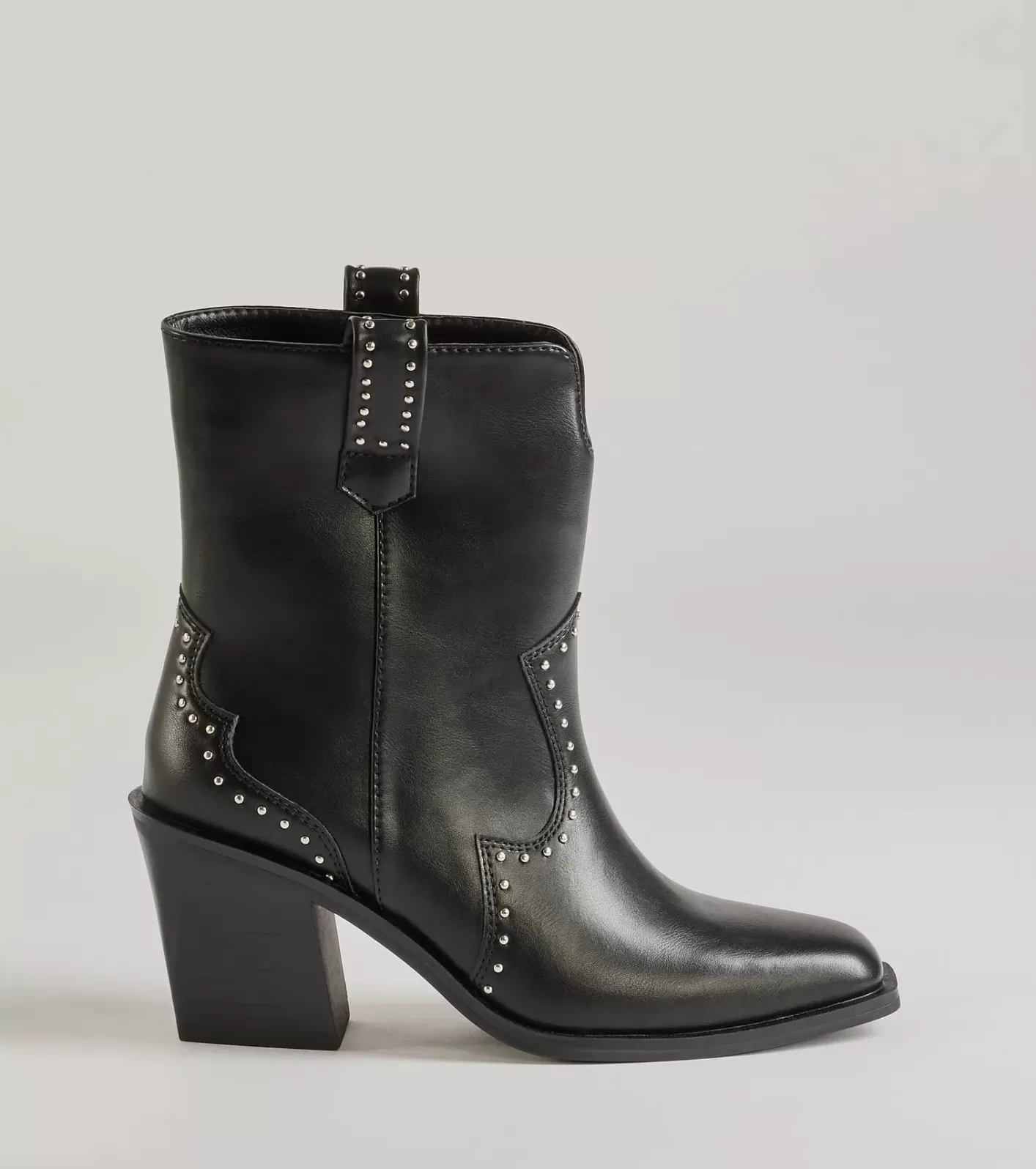 Windsor Chic Western Studded Faux Leather Booties BLACK Sale