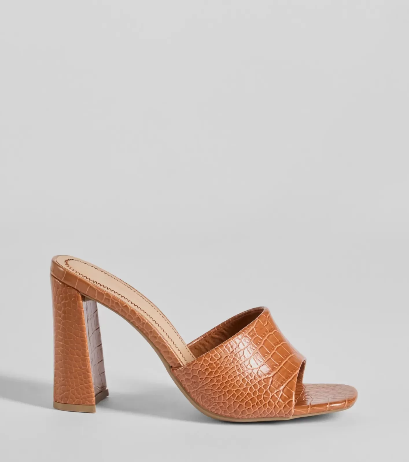 Windsor Chicest Babe Croc Faux Leather Block Heels TAN Cheap