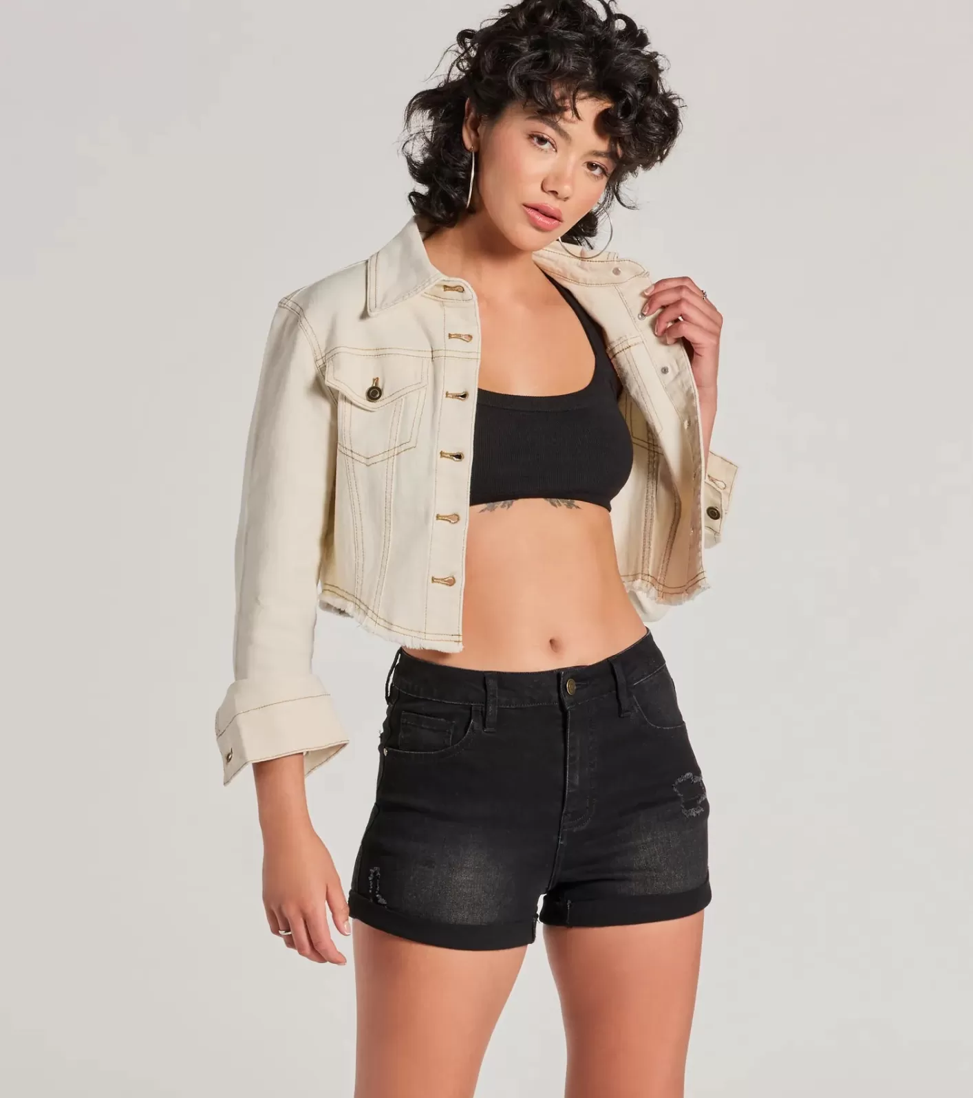 Windsor Chill Moments Long Sleeve Crop Denim Trucker Jacket BEIGE Shop