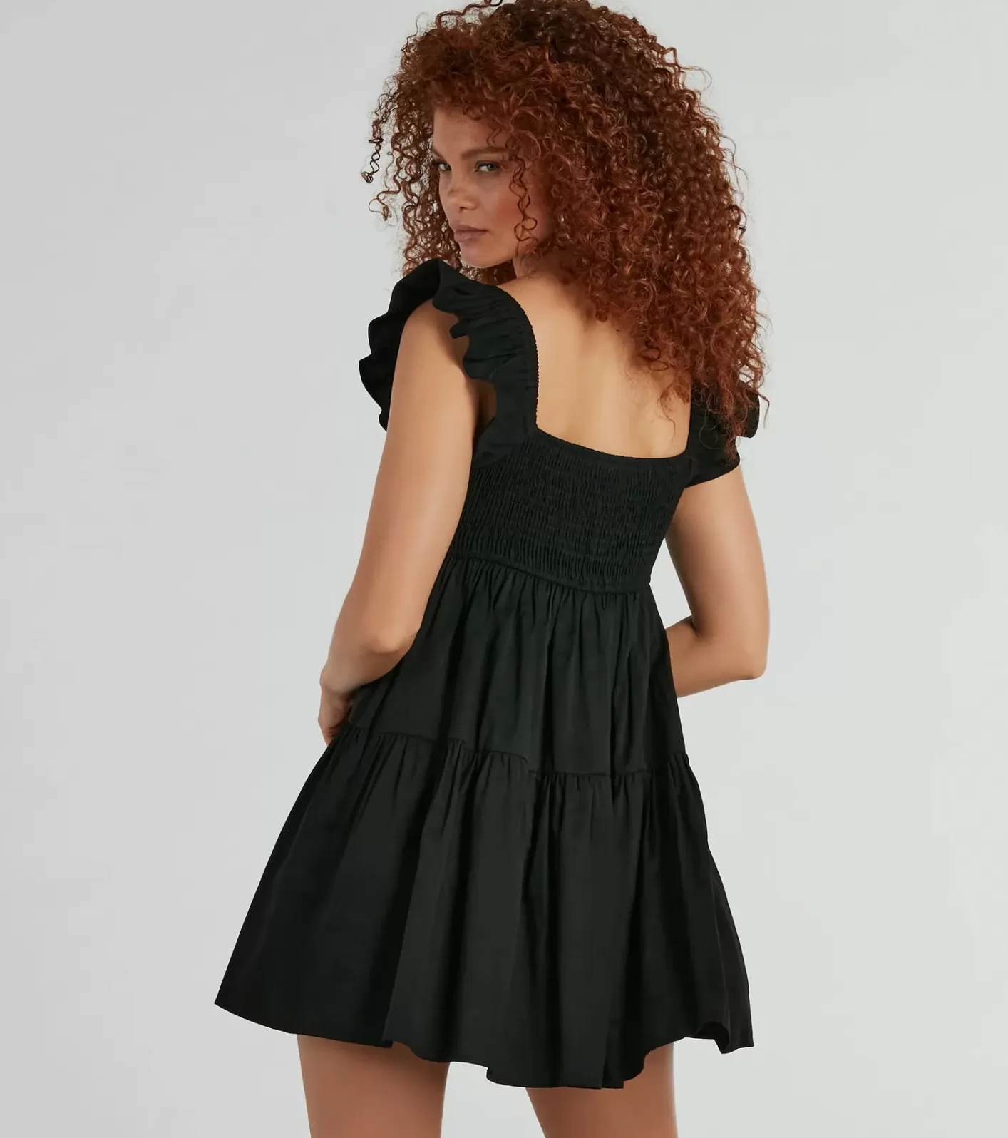 Windsor City Of Love V-Neck Ruffle Babydoll Dress BLACK Clearance