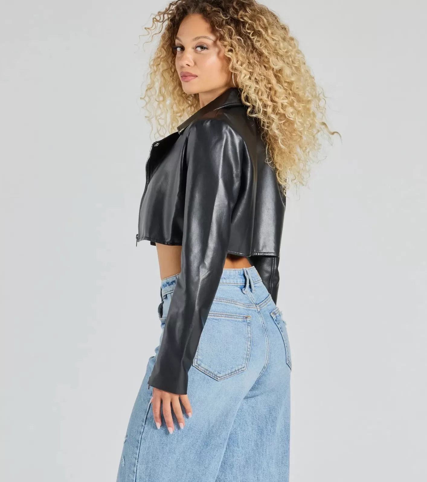 Windsor City Slicker Moto Crop Faux Leather Jacket BLACK Outlet