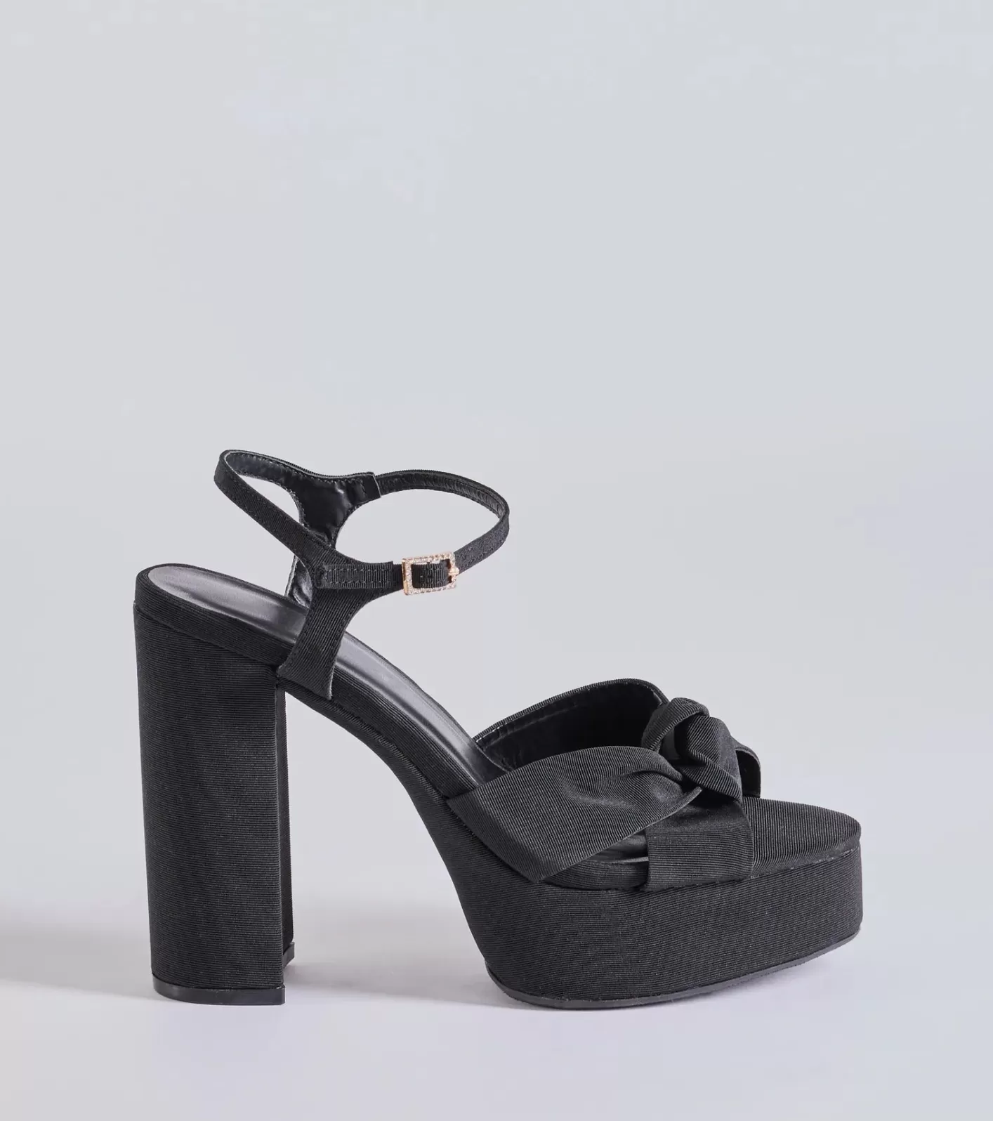 Windsor Classically Stunning Platform Knot Block Heels BLACK New